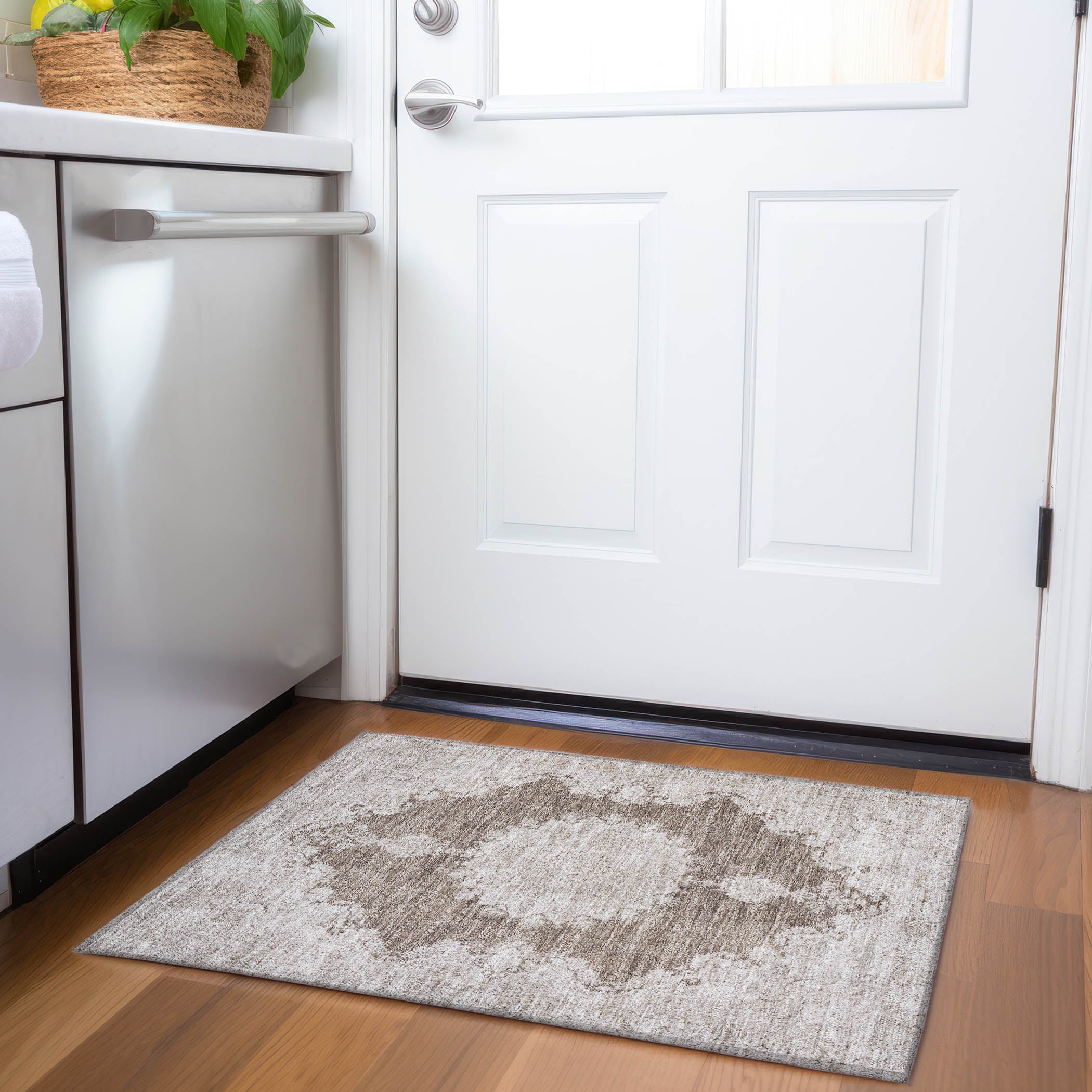 Queenstown Machine Washable Traditional Brown Rug 1'8" x 2'6" #shape_Rectangle