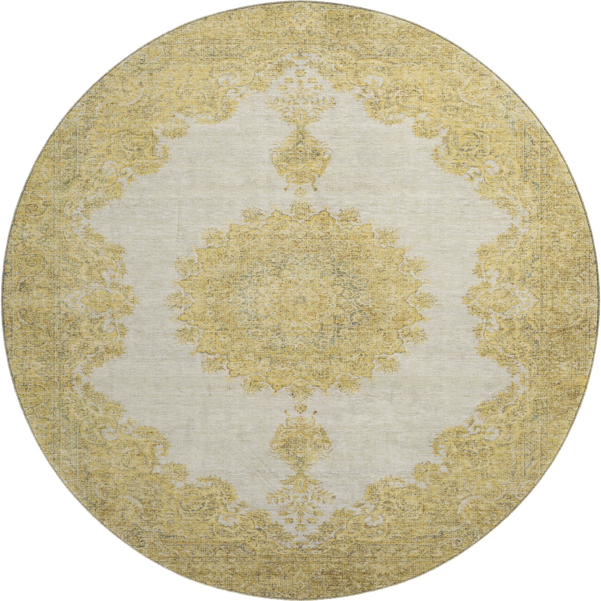 Queenstown Machine Washable Traditional Gold Rug 8' x 8' #shape_Round