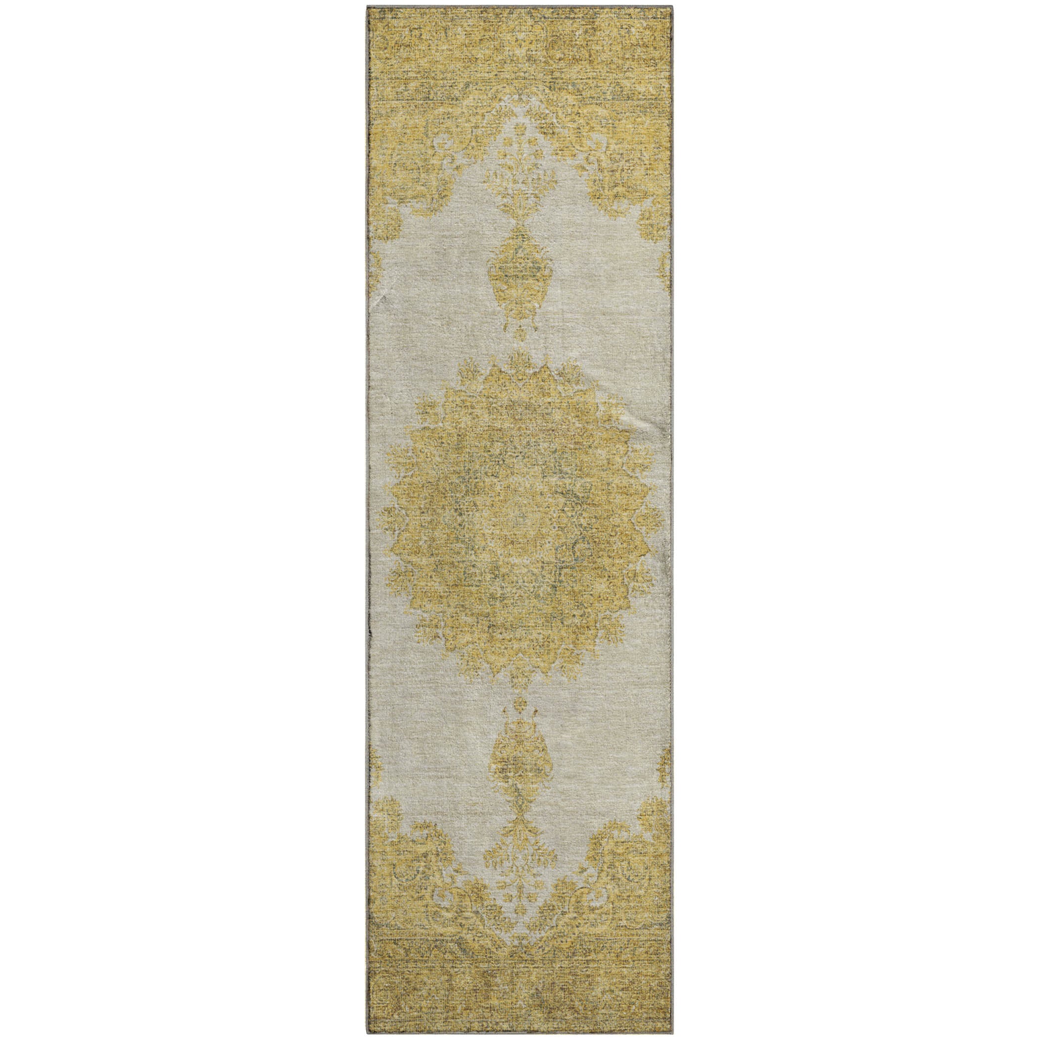 Queenstown Machine Washable Traditional Gold Rug 2'3" x 7'6" #shape_Runner