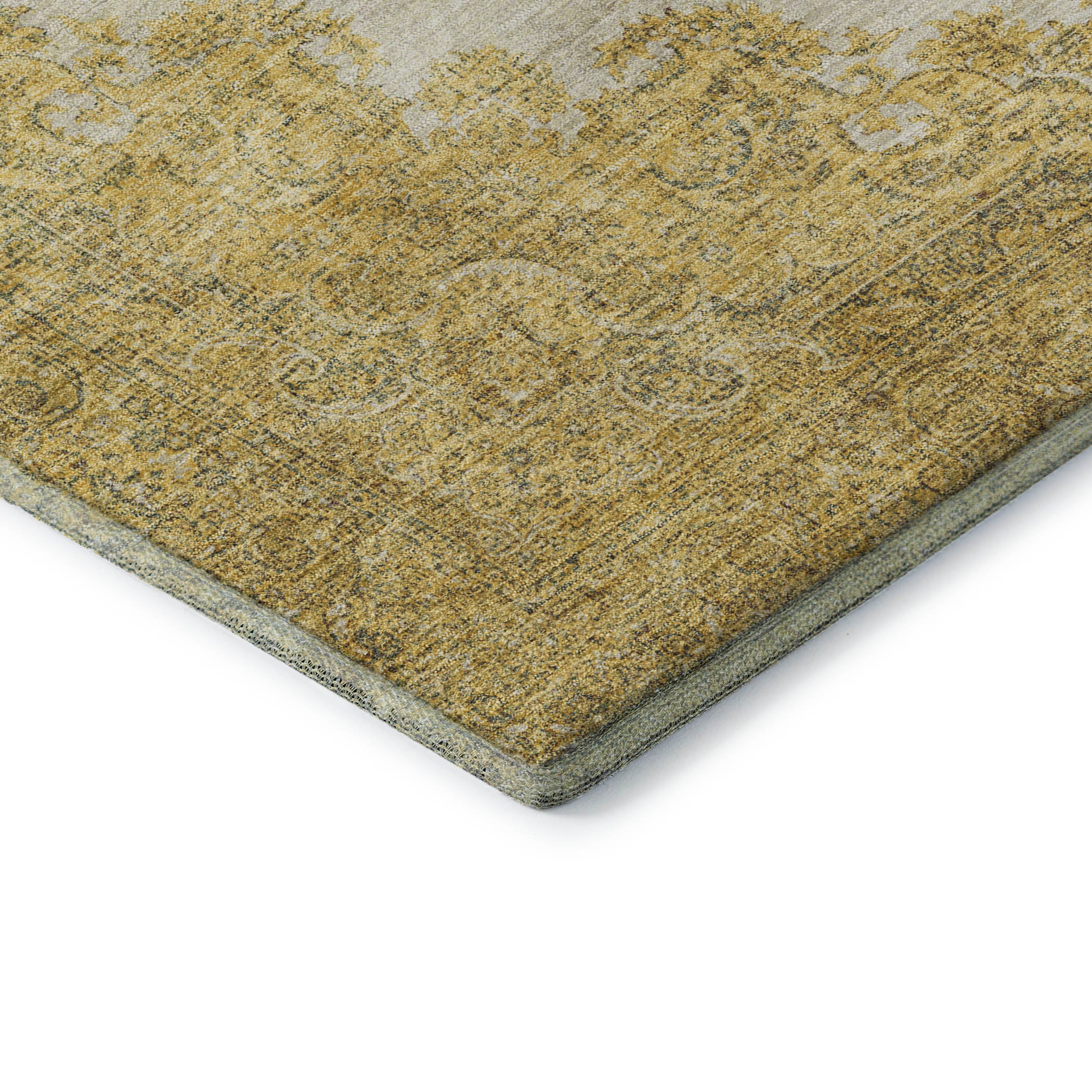 Queenstown Machine Washable Traditional Gold Rug 1'8" x 2'6" #shape_Rectangle