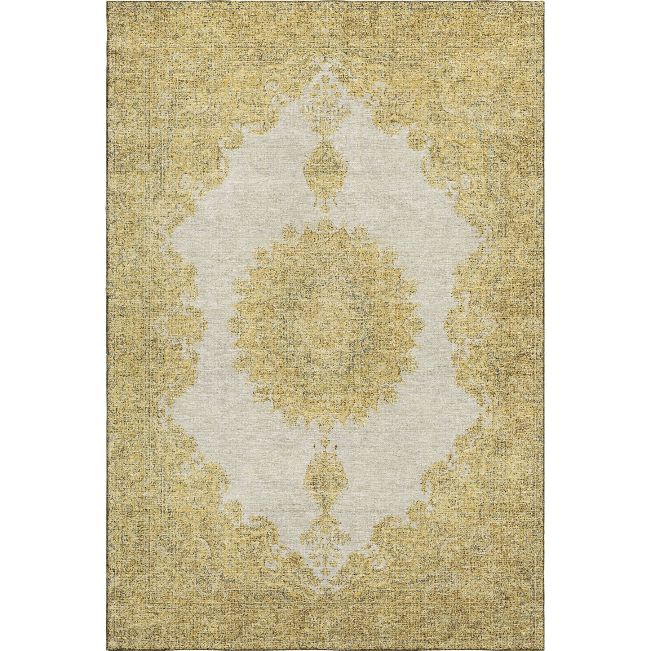 Queenstown Machine Washable Traditional Gold Rug 2'6" x 3'10" #shape_Rectangle