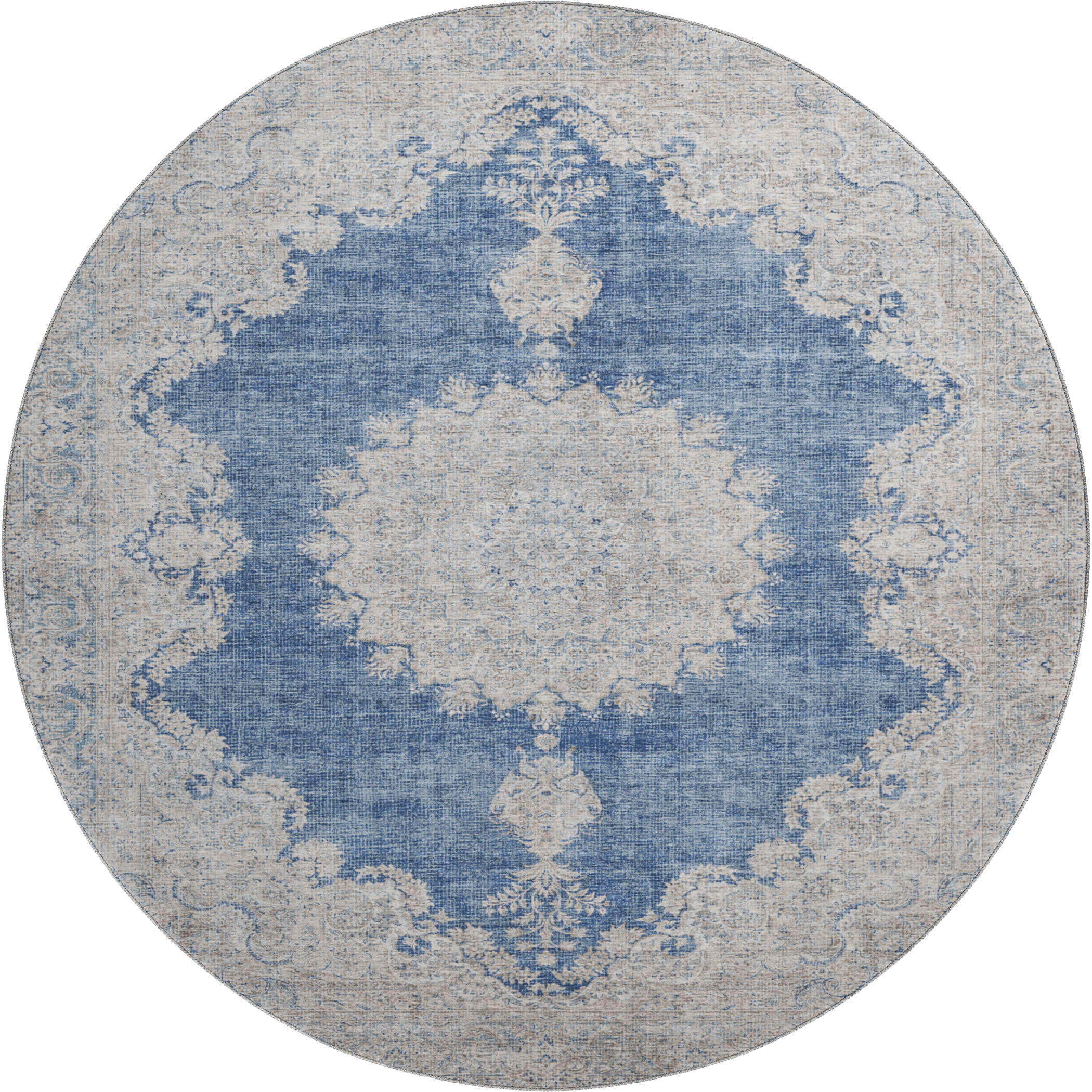 Queenstown Machine Washable Traditional Navy Blue Rug 8' x 8' #shape_Round