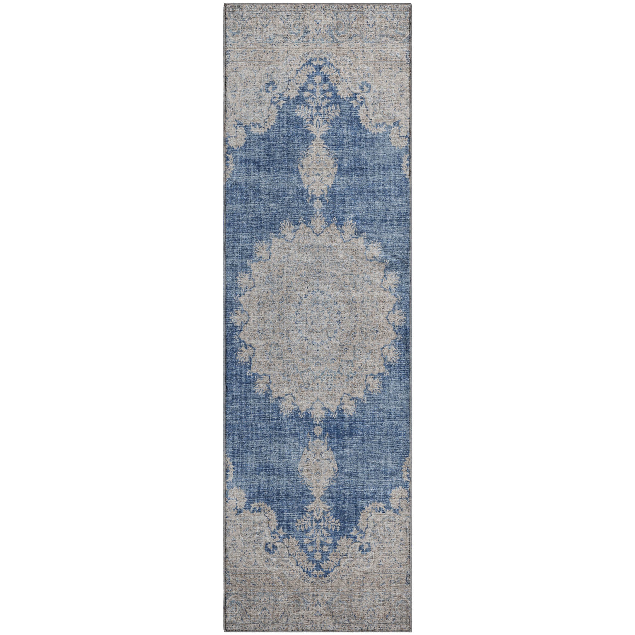 Queenstown Machine Washable Traditional Navy Blue Rug 2'3" x 7'6" #shape_Runner