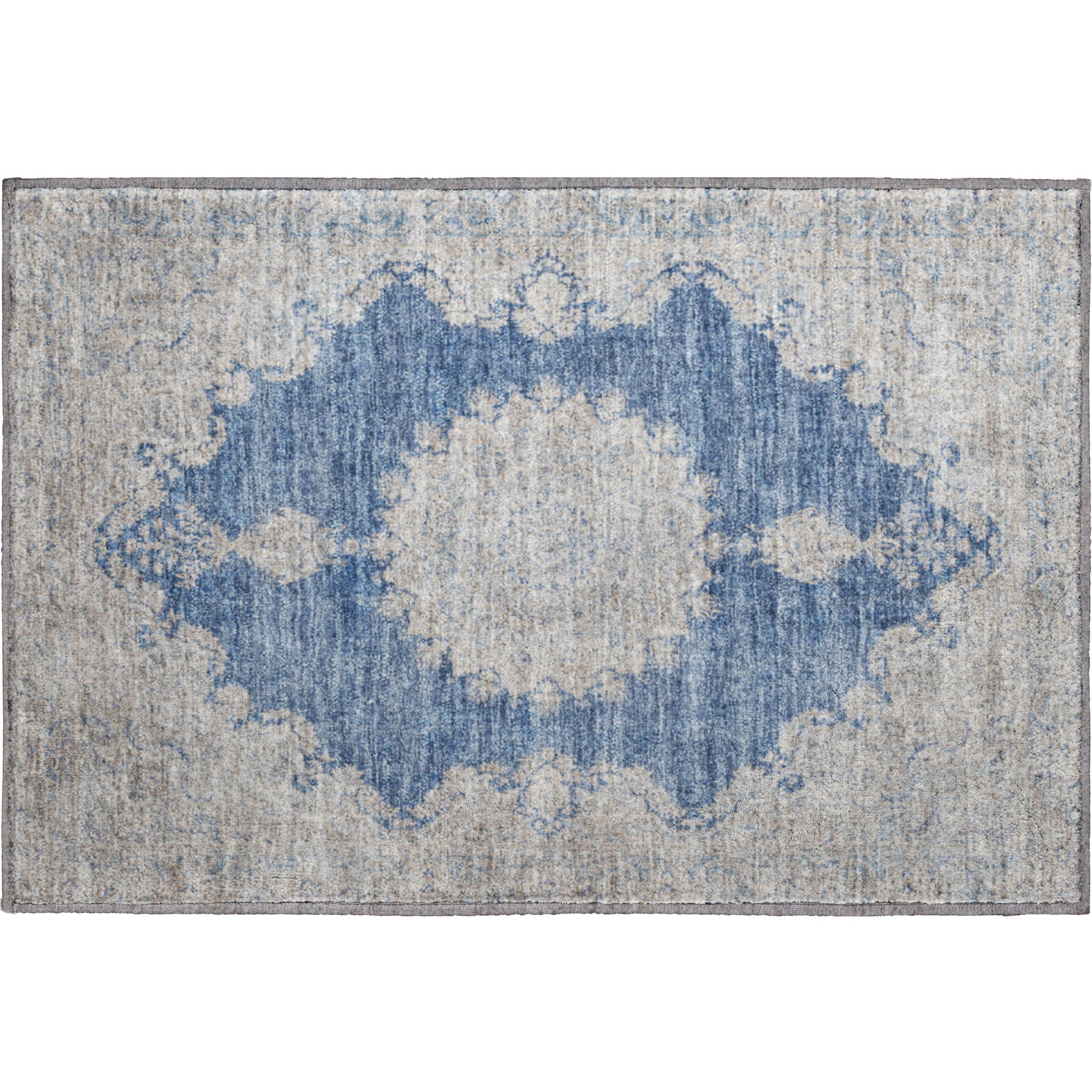 Queenstown Machine Washable Traditional Navy Blue Rug 1'8" x 2'6" #shape_Rectangle