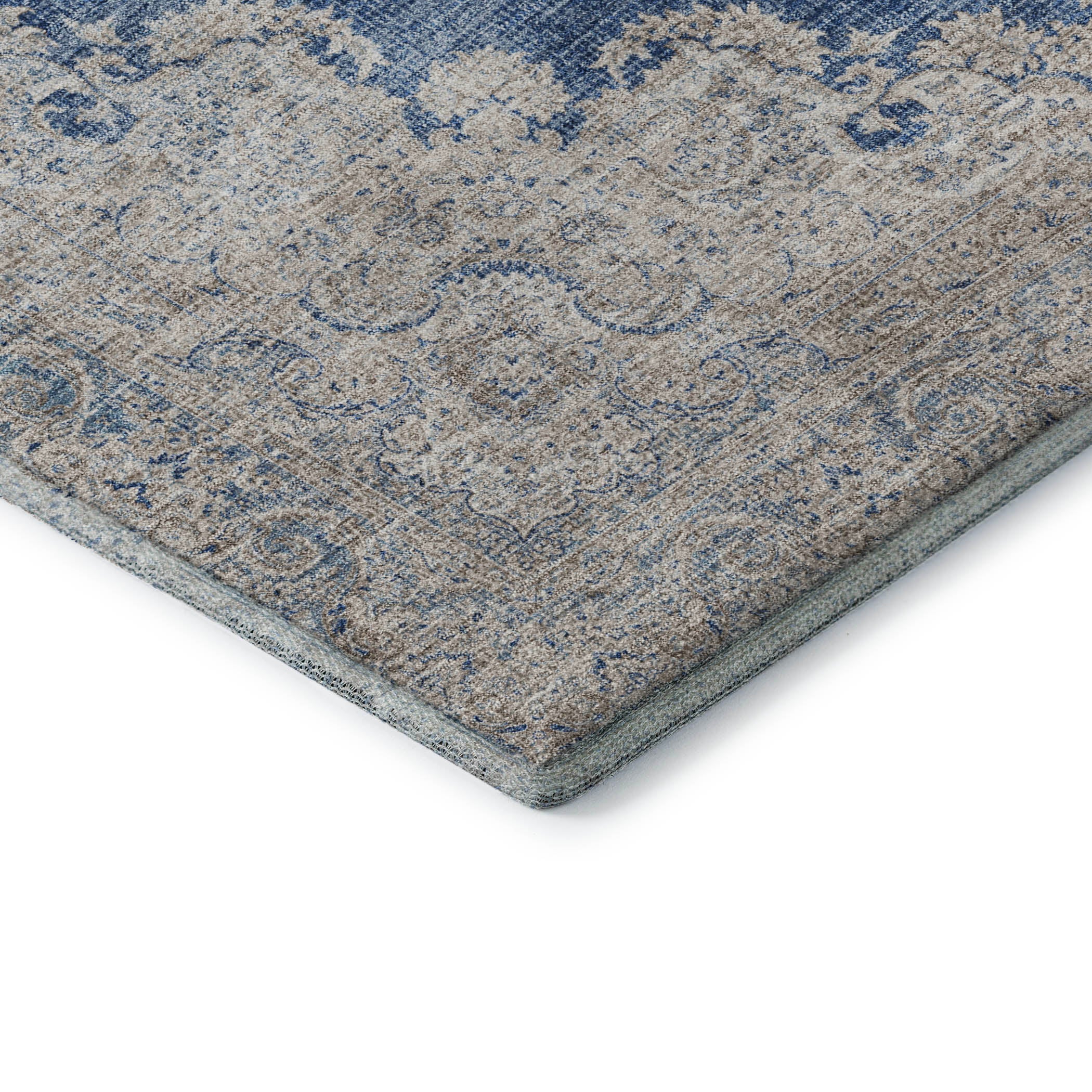 Queenstown Machine Washable Traditional Navy Blue Rug 1'8" x 2'6" #shape_Rectangle