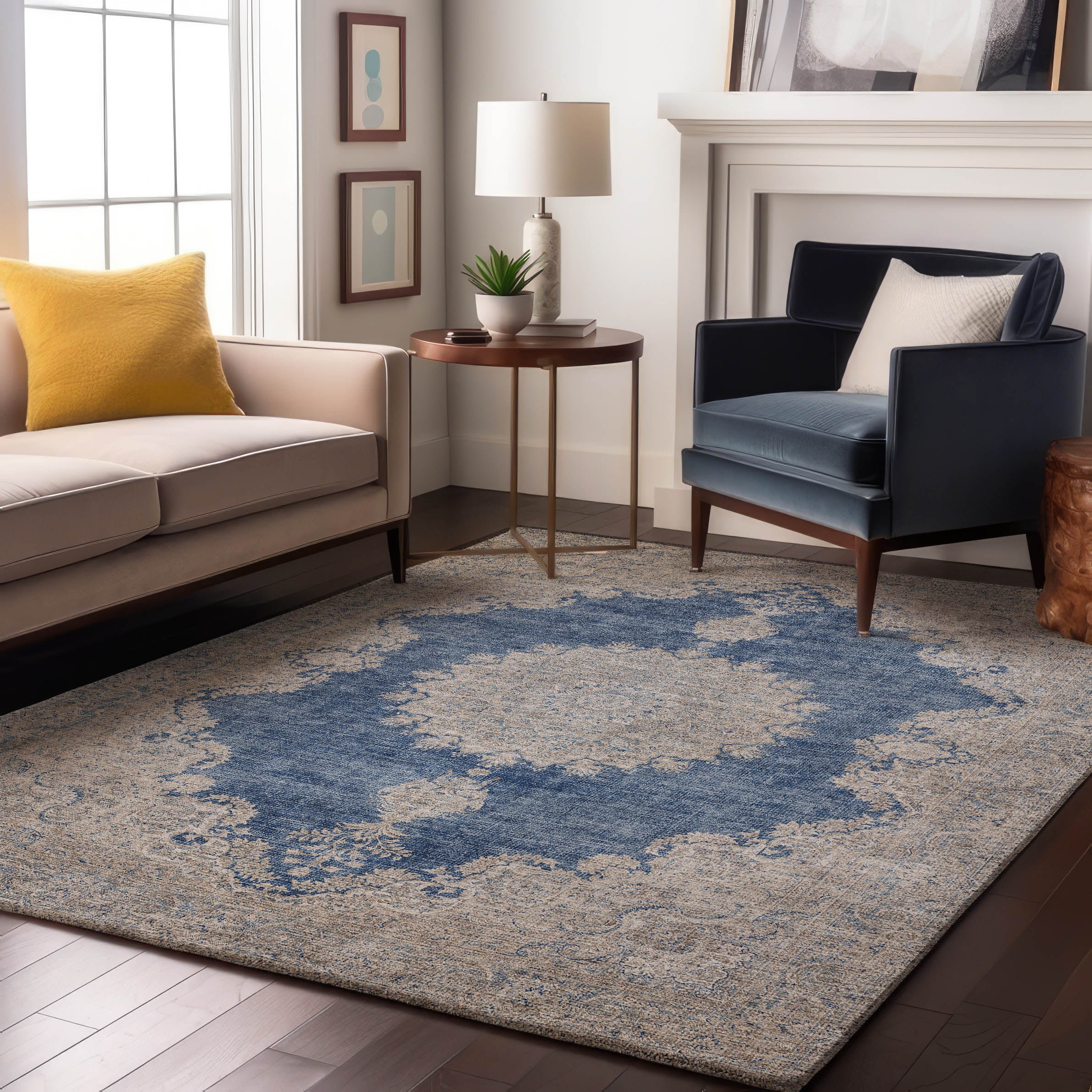 Queenstown Machine Washable Traditional Navy Blue Rug 2'6" x 3'10" #shape_Rectangle