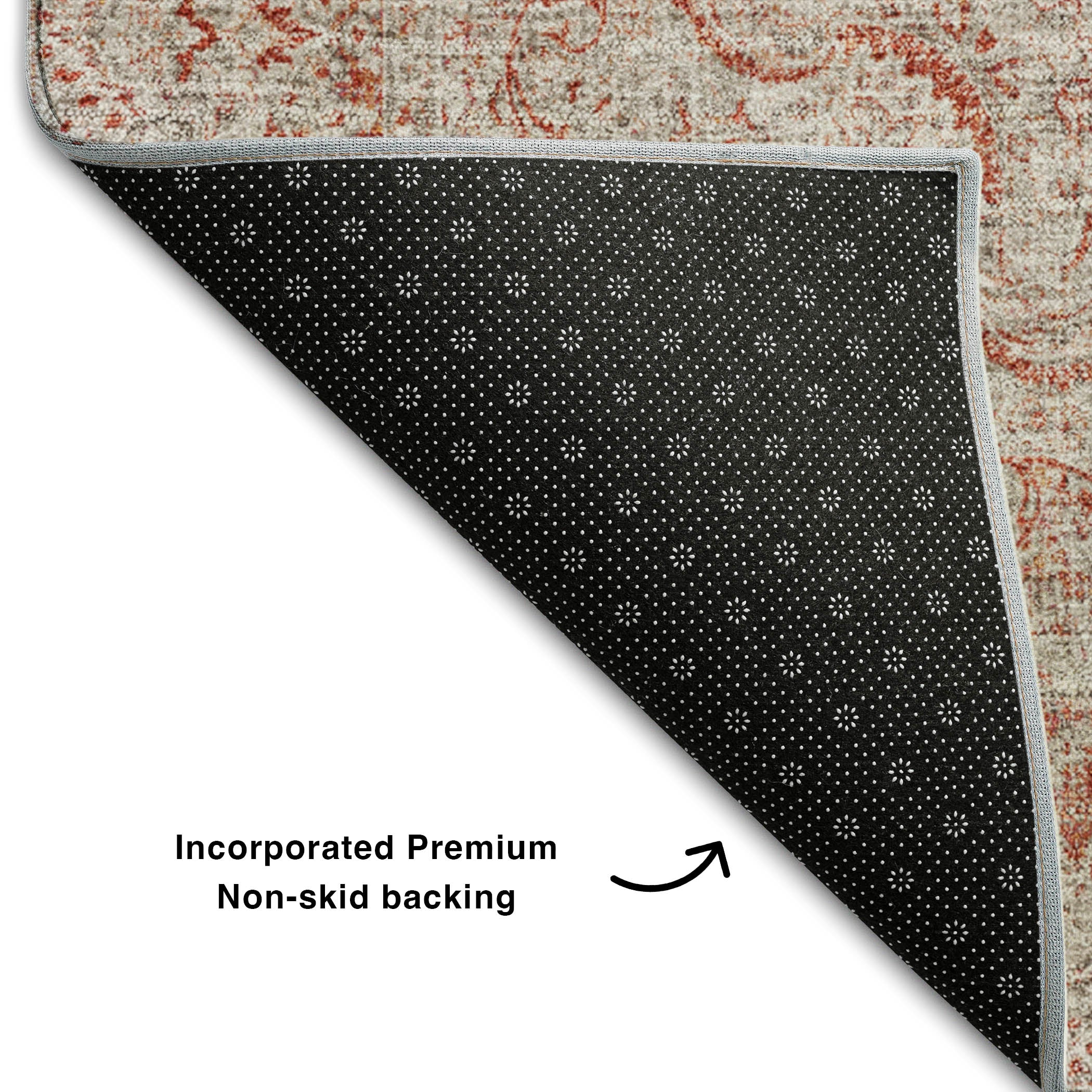 Queenstown Machine Washable Traditional Rust Orange Rug 1'8" x 2'6" #shape_Rectangle