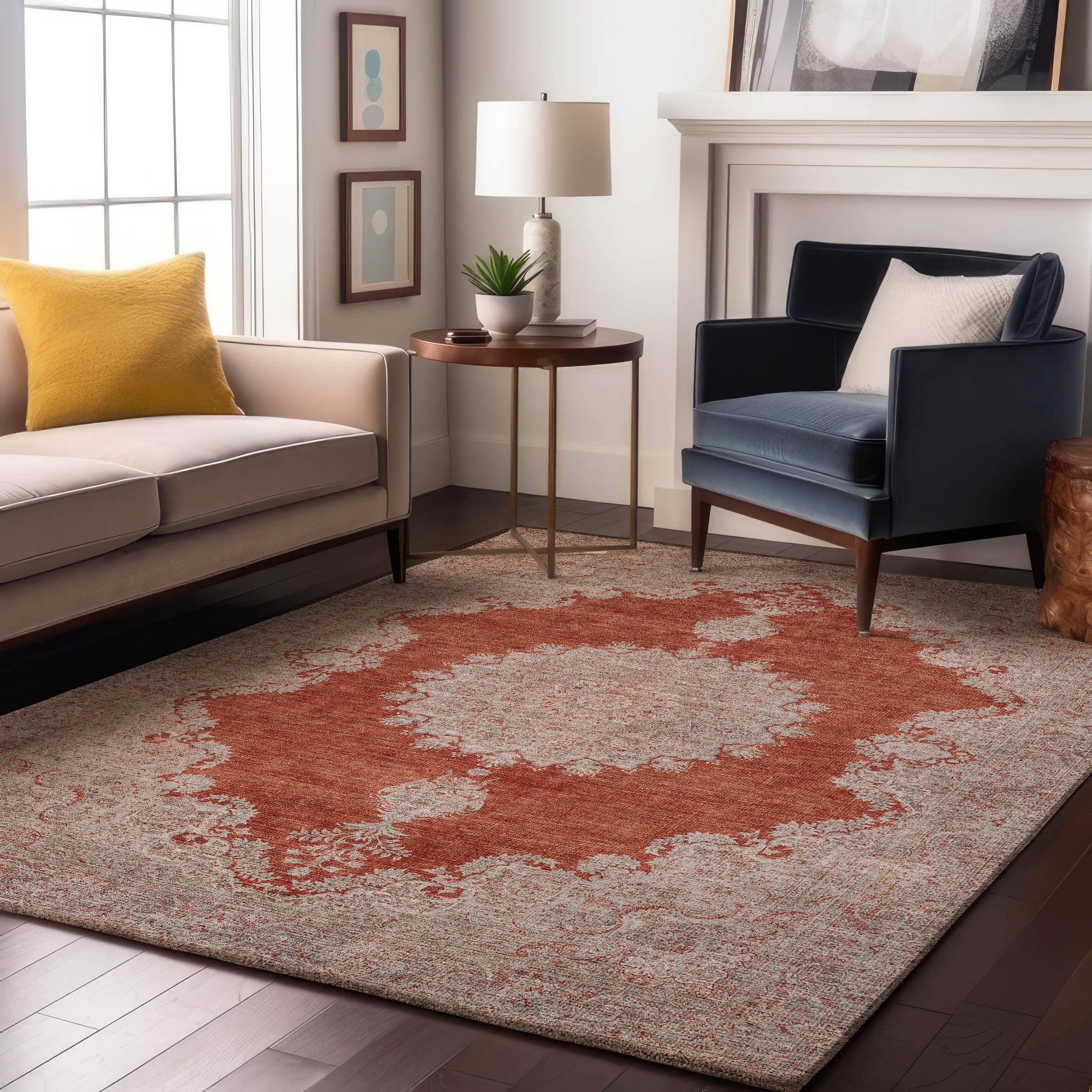 Queenstown Machine Washable Traditional Rust Orange Rug 2'6" x 3'10" #shape_Rectangle