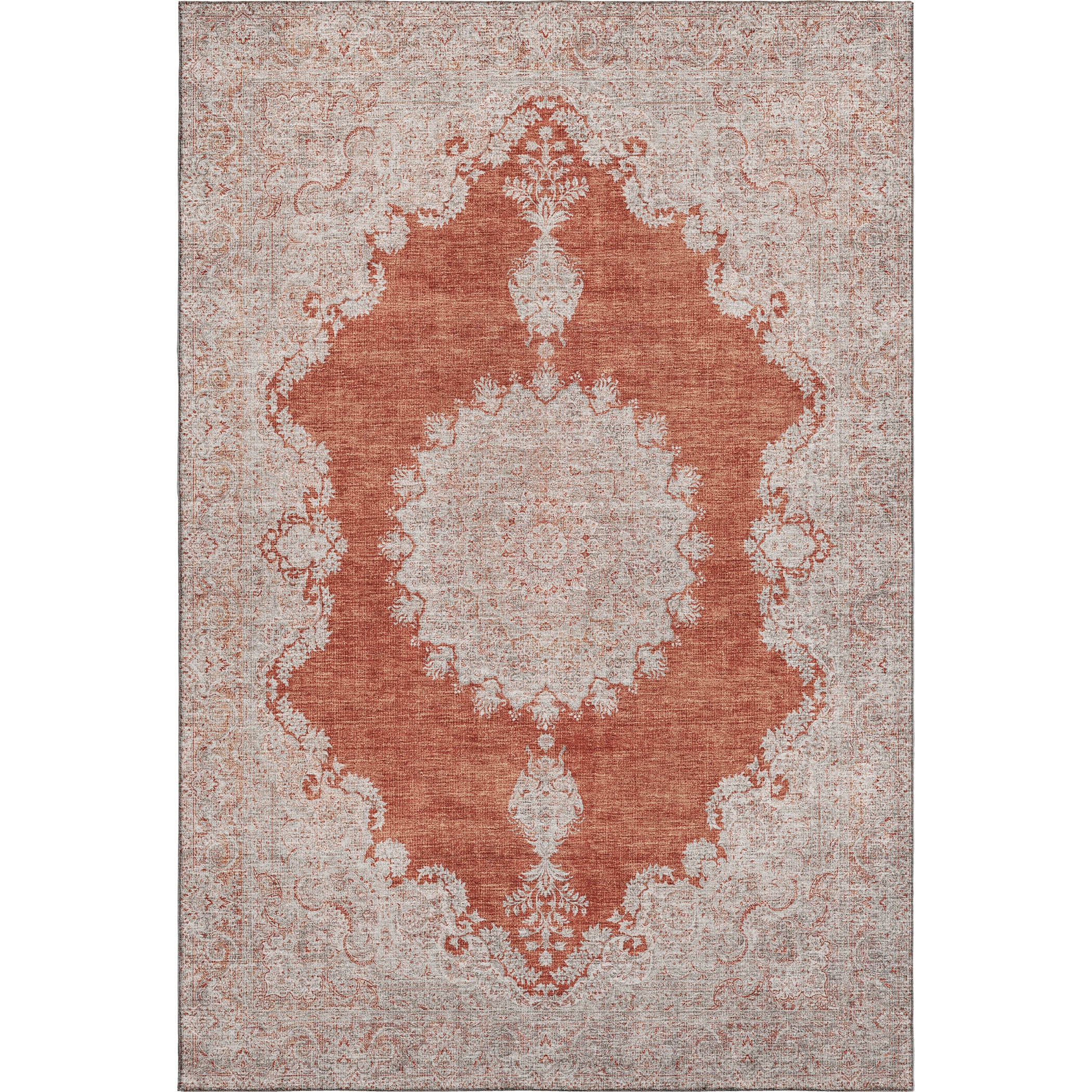 Queenstown Machine Washable Traditional Rust Orange Rug 2'6" x 3'10" #shape_Rectangle