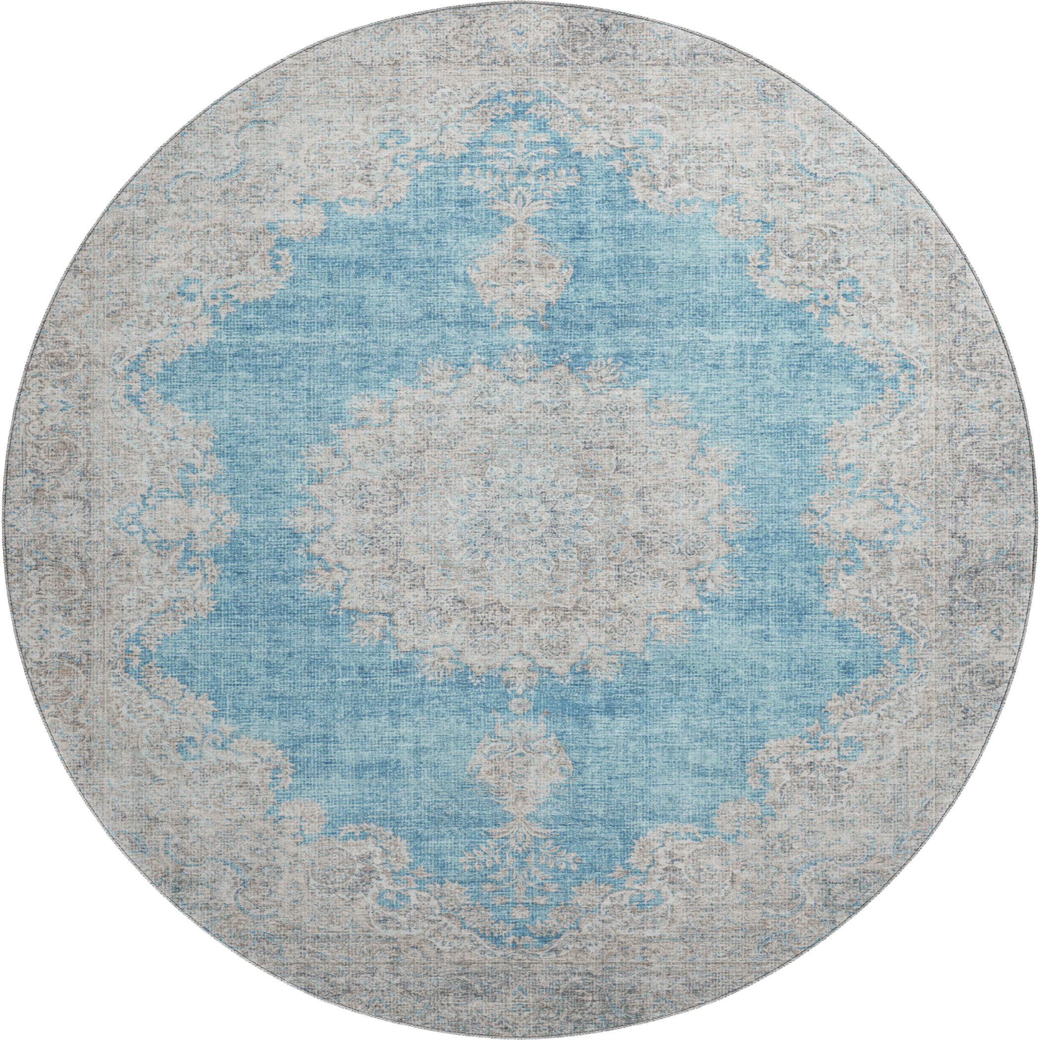 Queenstown Machine Washable Traditional Teal Rug 8' x 8' #shape_Round
