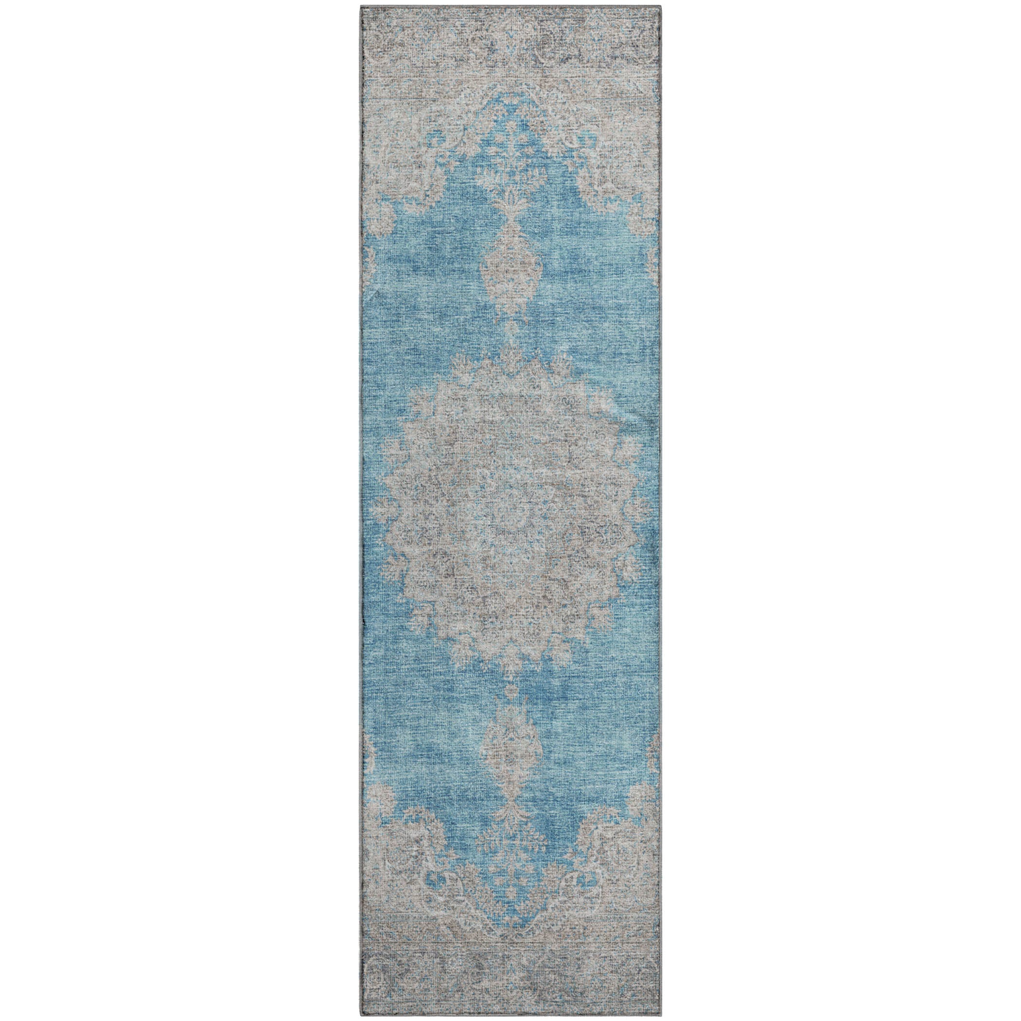 Queenstown Machine Washable Traditional Teal Rug 2'3" x 7'6" #shape_Runner