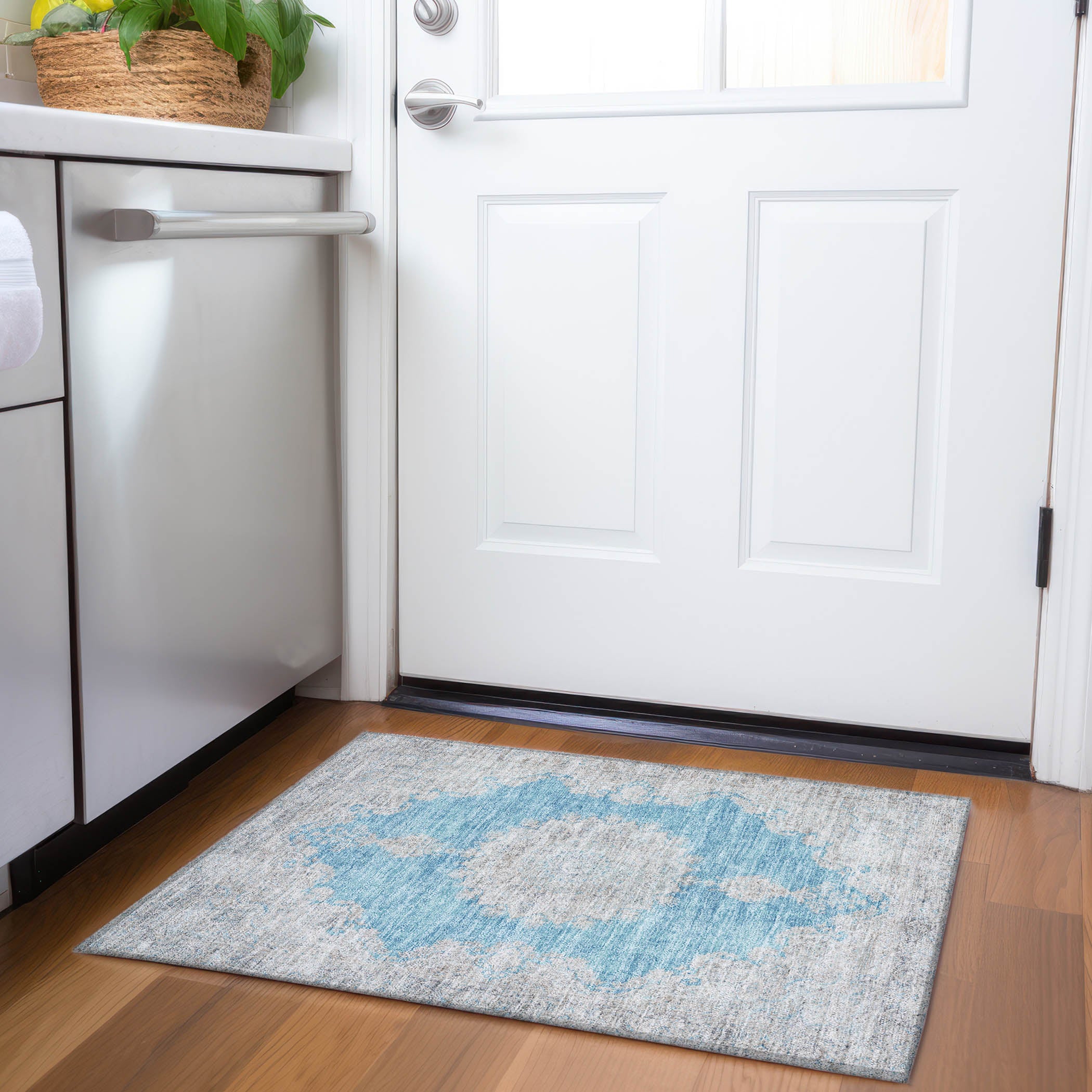 Queenstown Machine Washable Traditional Teal Rug 1'8" x 2'6" #shape_Rectangle