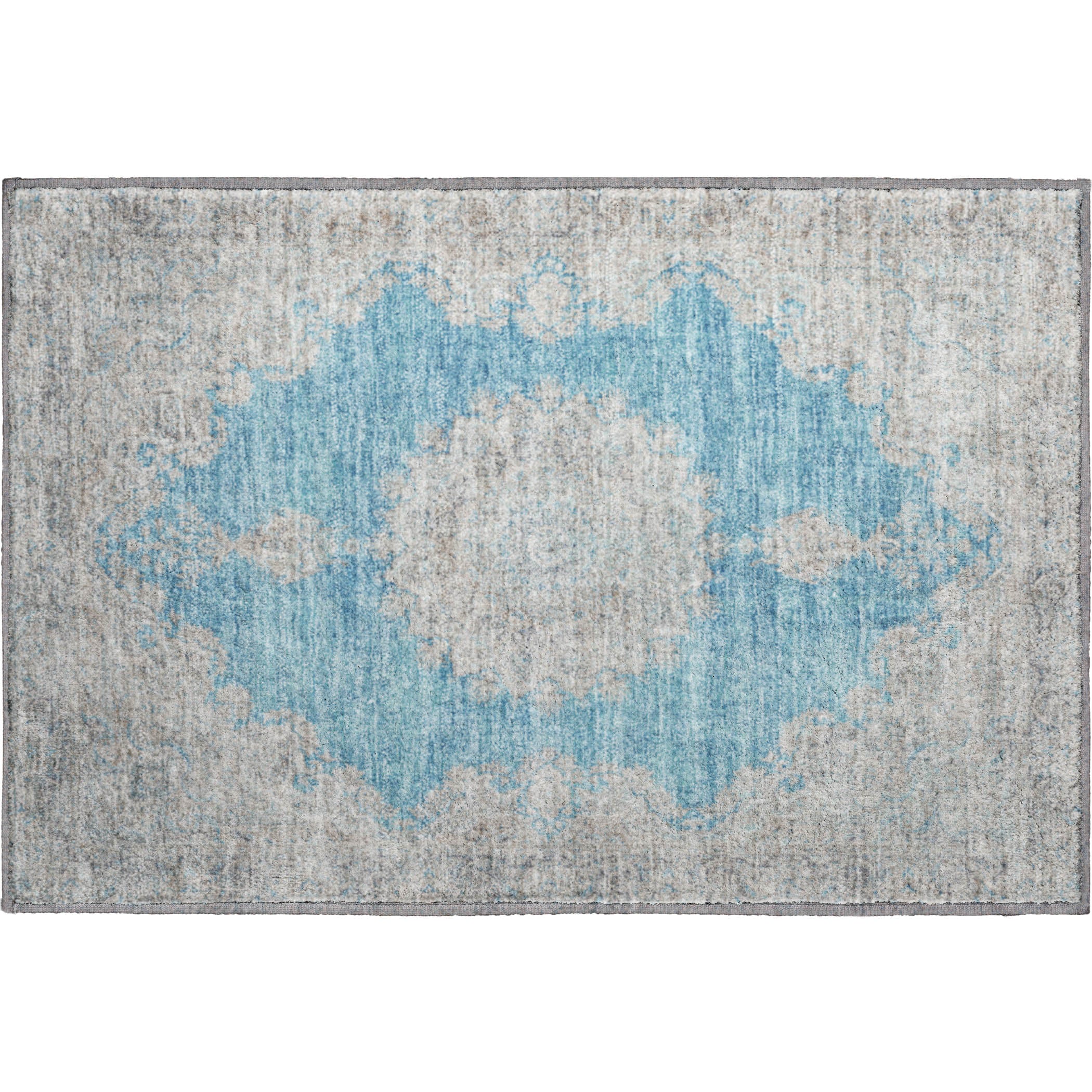 Queenstown Machine Washable Traditional Teal Rug 1'8" x 2'6" #shape_Rectangle