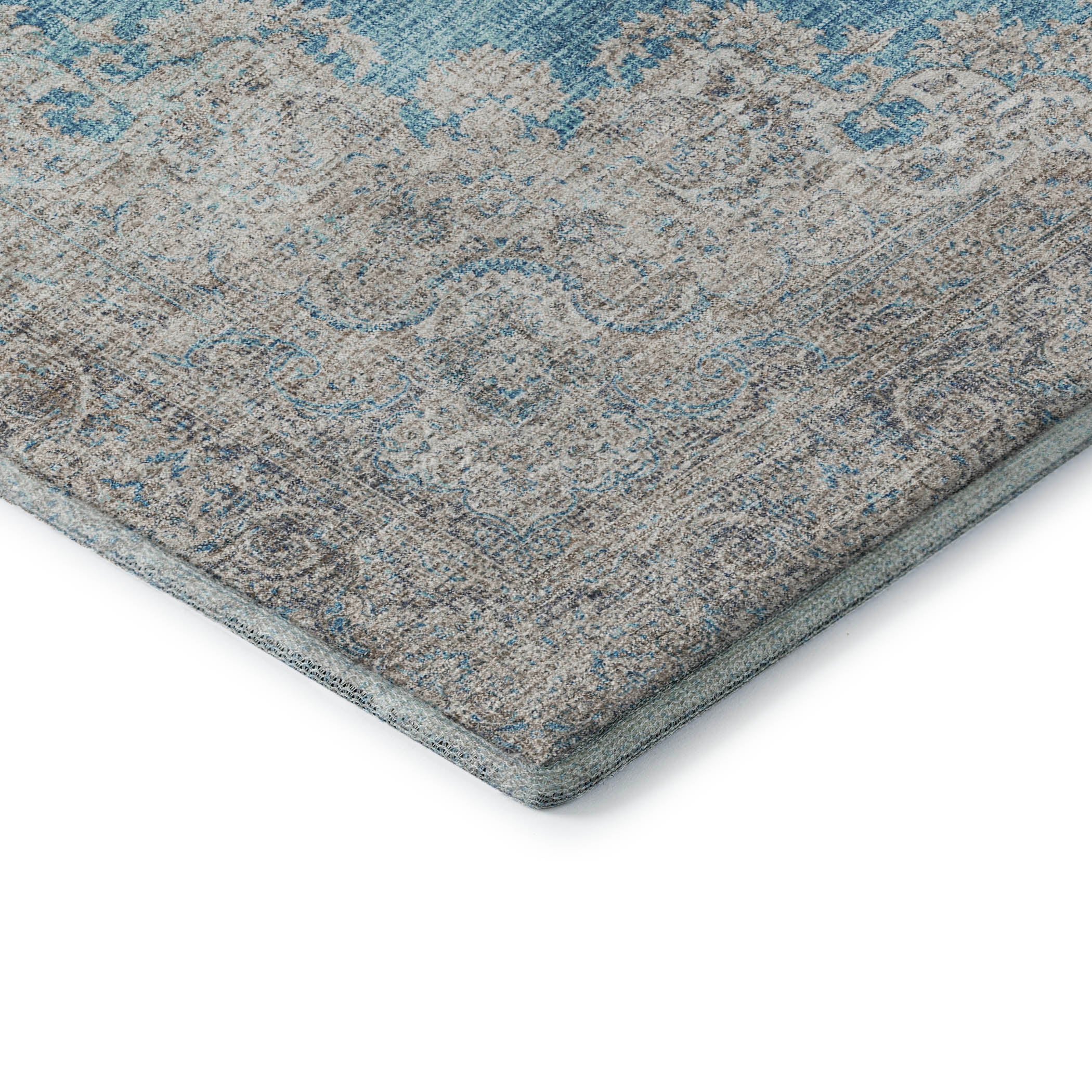 Queenstown Machine Washable Traditional Teal Rug 1'8" x 2'6" #shape_Rectangle