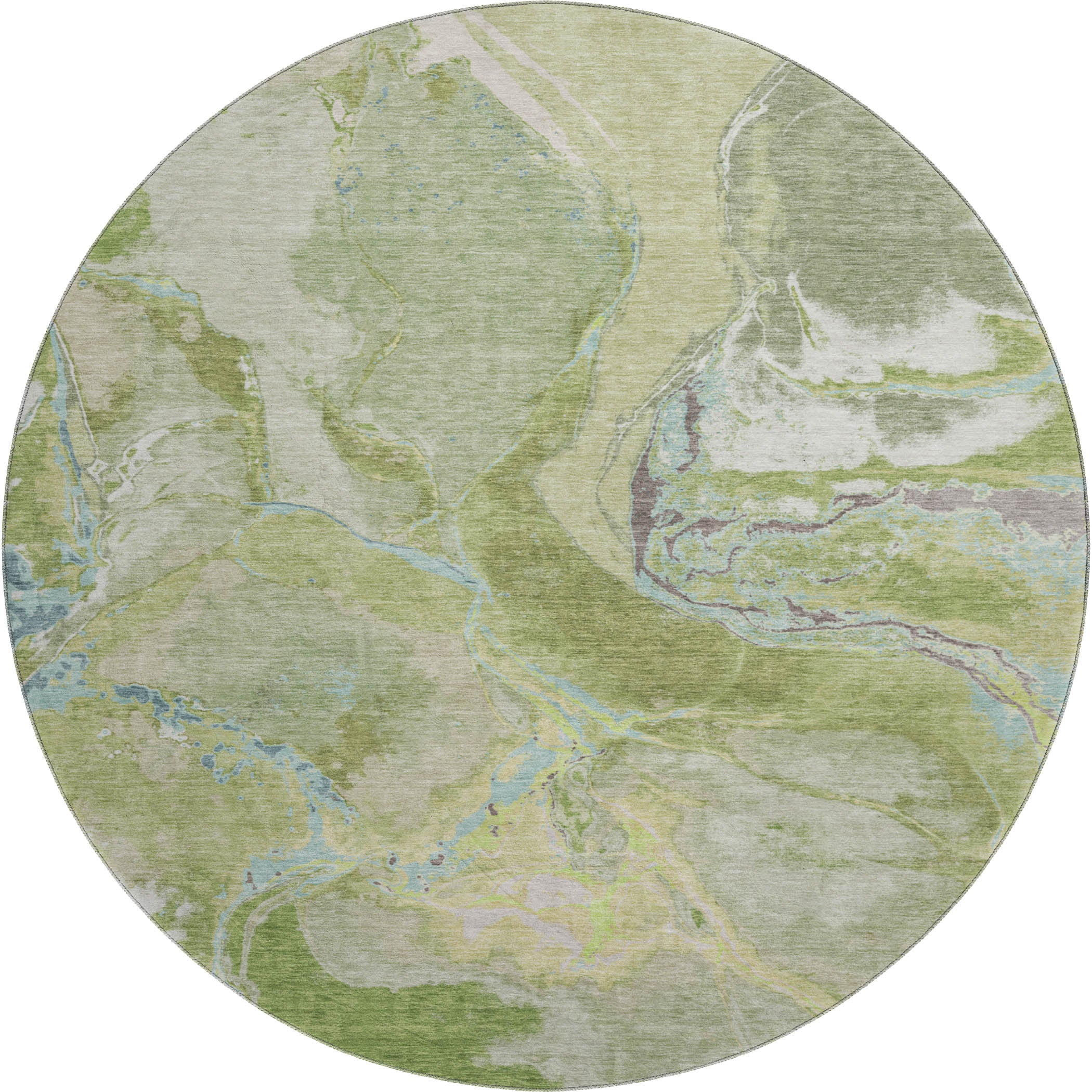 Seville Machine Washable Transitional Green Rug 8' x 8' #shape_Round