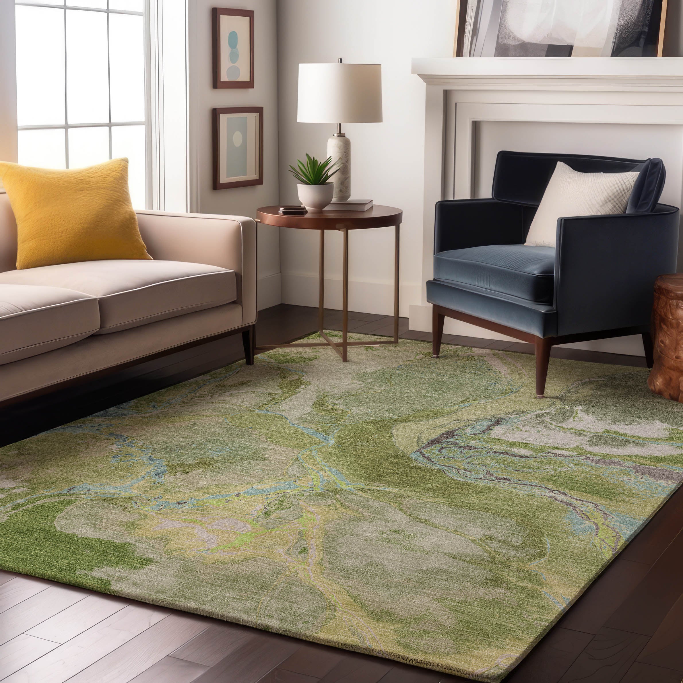 Seville Machine Washable Transitional Green Rug 2'6" x 3'10" #shape_Rectangle