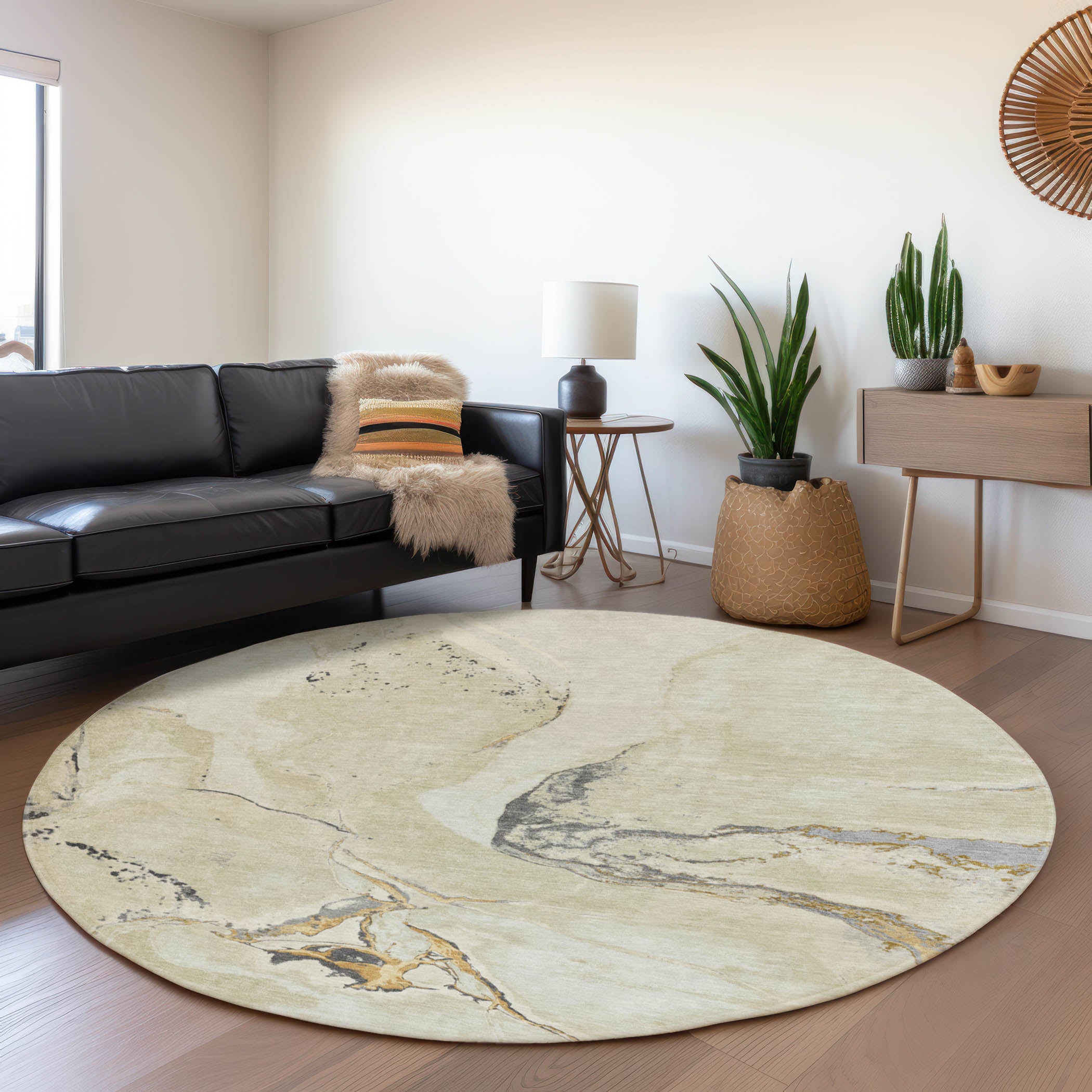 Seville Machine Washable Transitional Ivory Rug 8' x 8' #shape_Round
