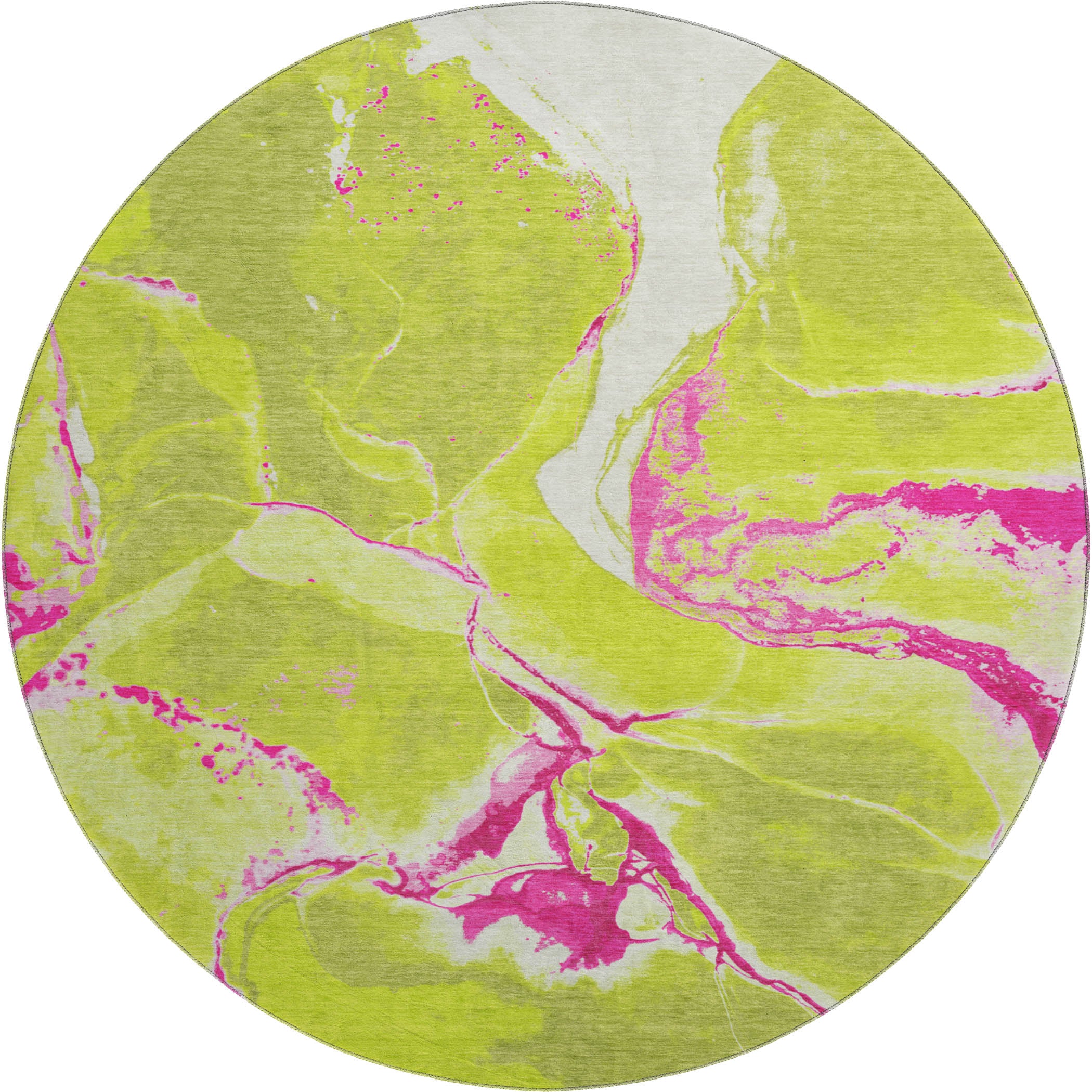 Seville Machine Washable Transitional Lime Green Rug 8' x 8' #shape_Round