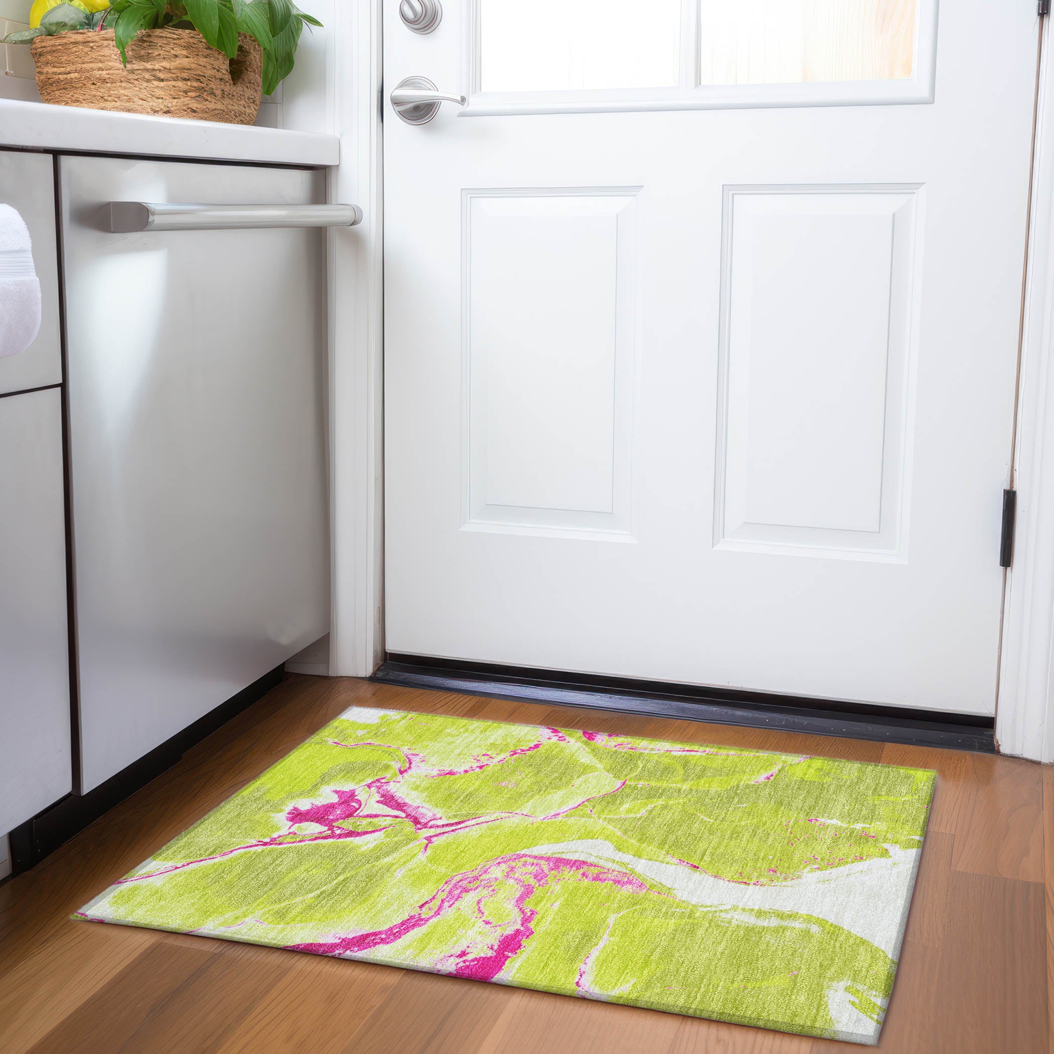 Seville Machine Washable Transitional Lime Green Rug 1'8" x 2'6" #shape_Rectangle