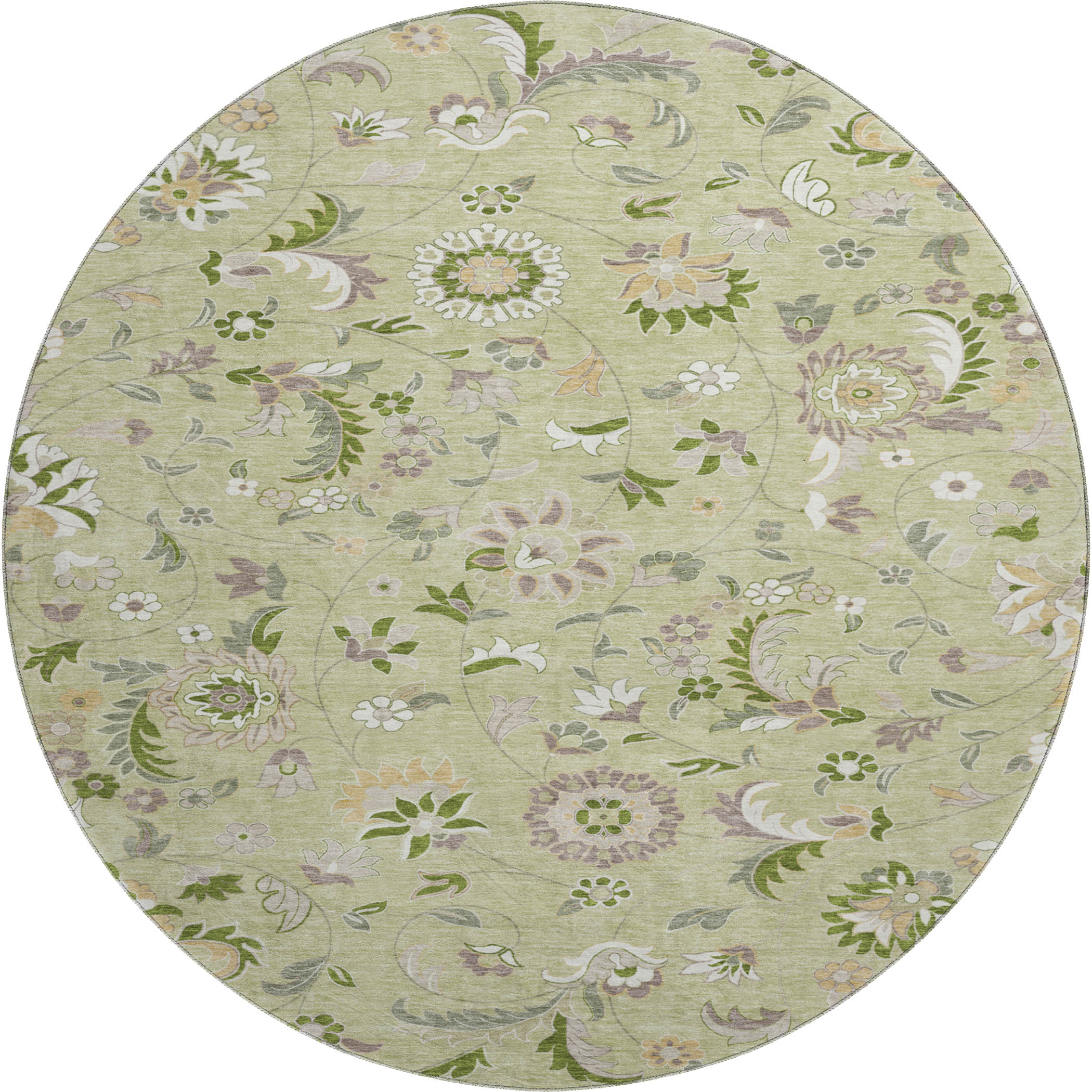 Baku Machine Washable Transitional Aloe Green Rug 8' x 8' #shape_Round