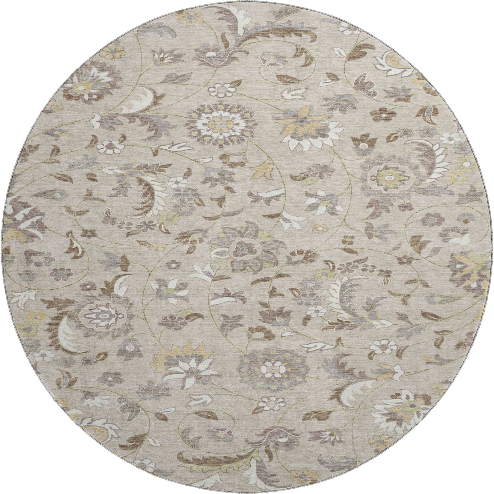 Baku Machine Washable Transitional Beige Brown Rug 8' x 8' #shape_Round