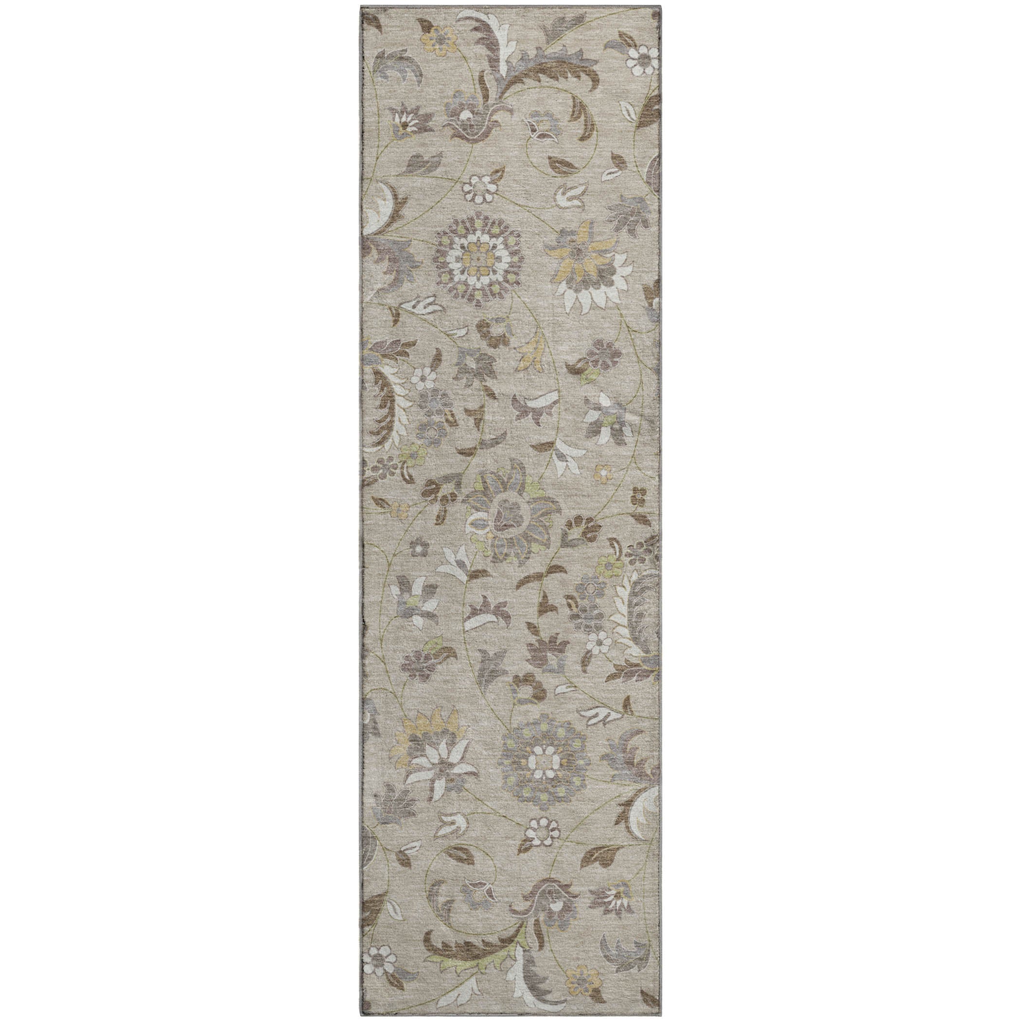 Baku Machine Washable Transitional Beige Brown Rug 2'3" x 7'6" #shape_Runner