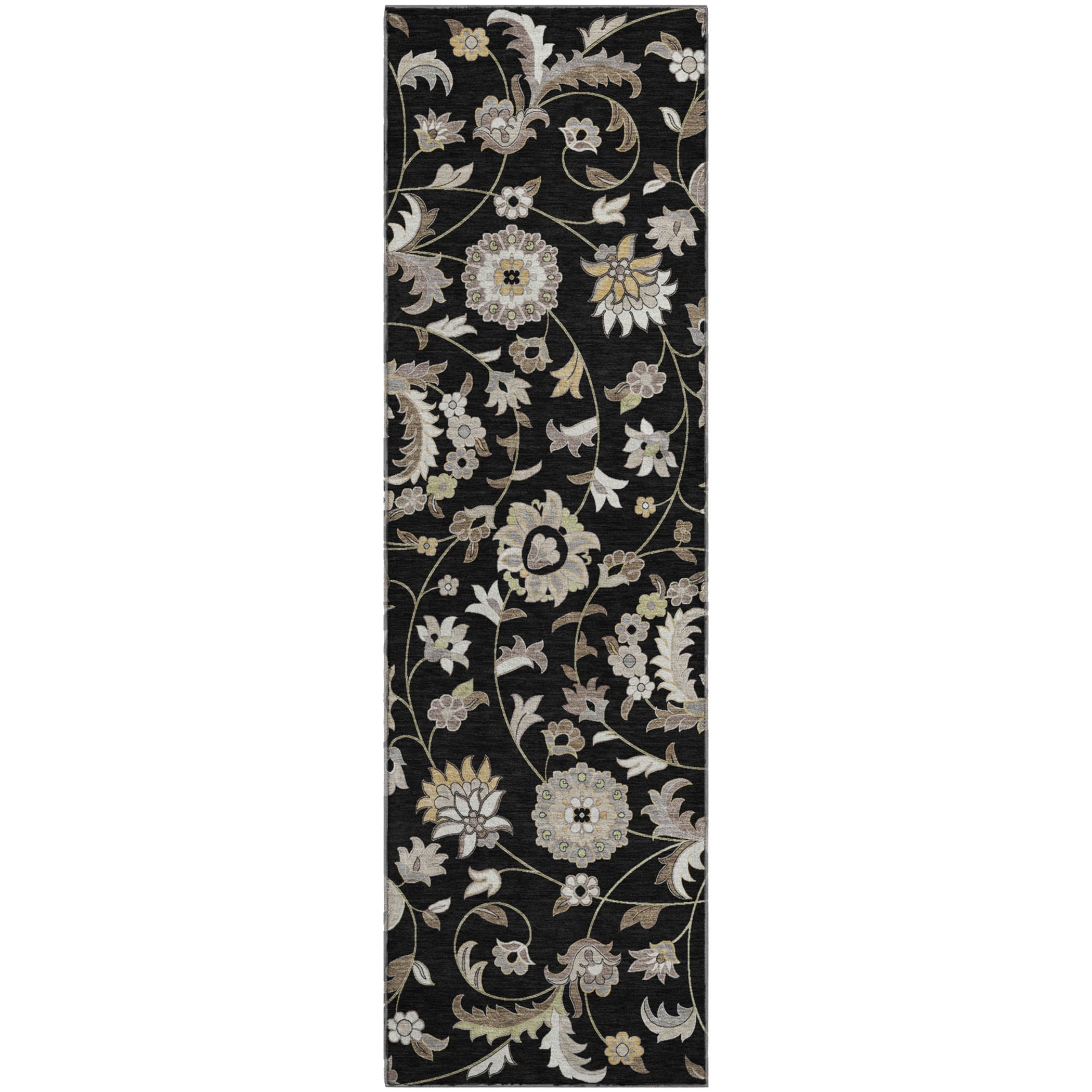 Baku Machine Washable Transitional Black Rug 2'3" x 7'6" #shape_Runner