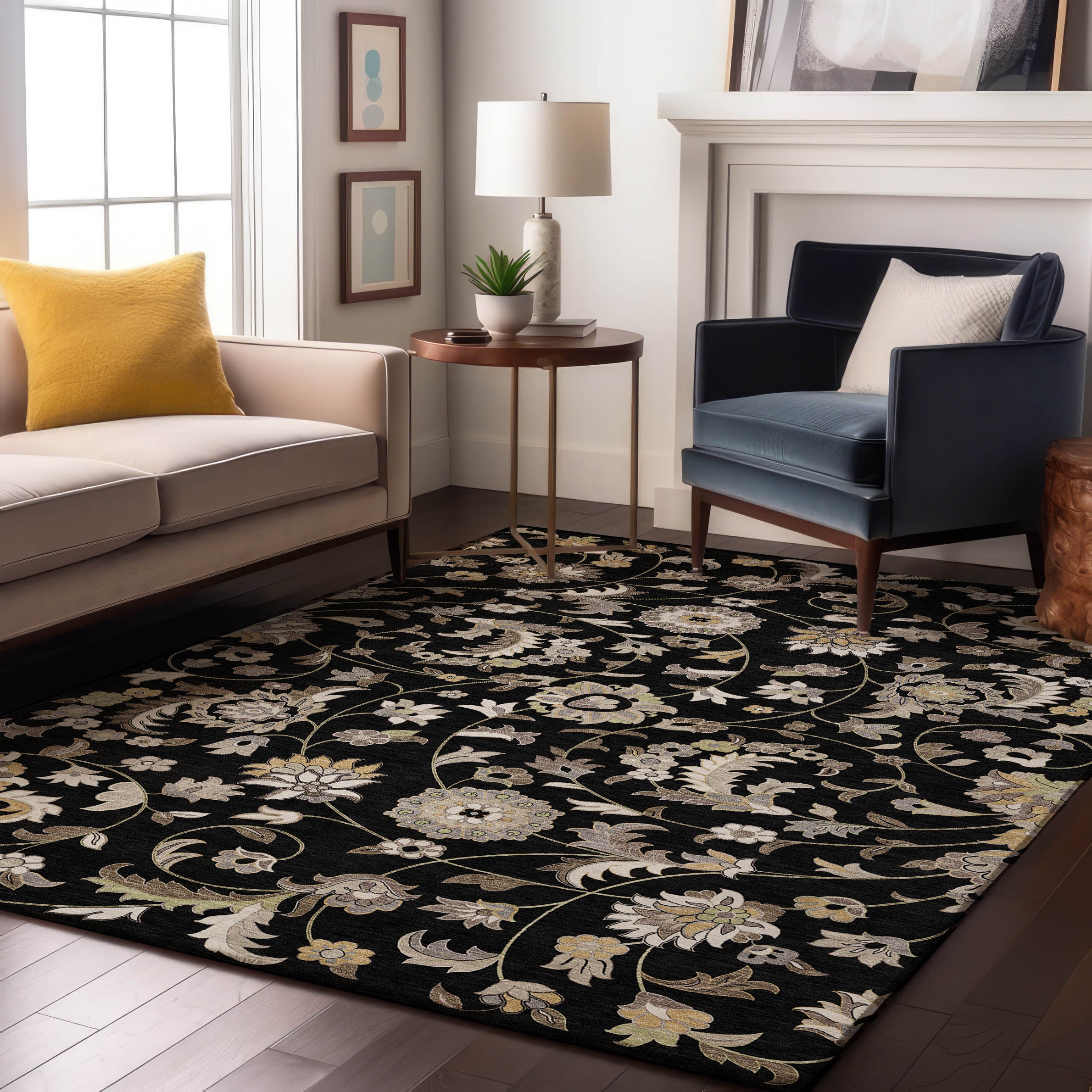 Baku Machine Washable Transitional Black Rug 2'6" x 3'10" #shape_Rectangle