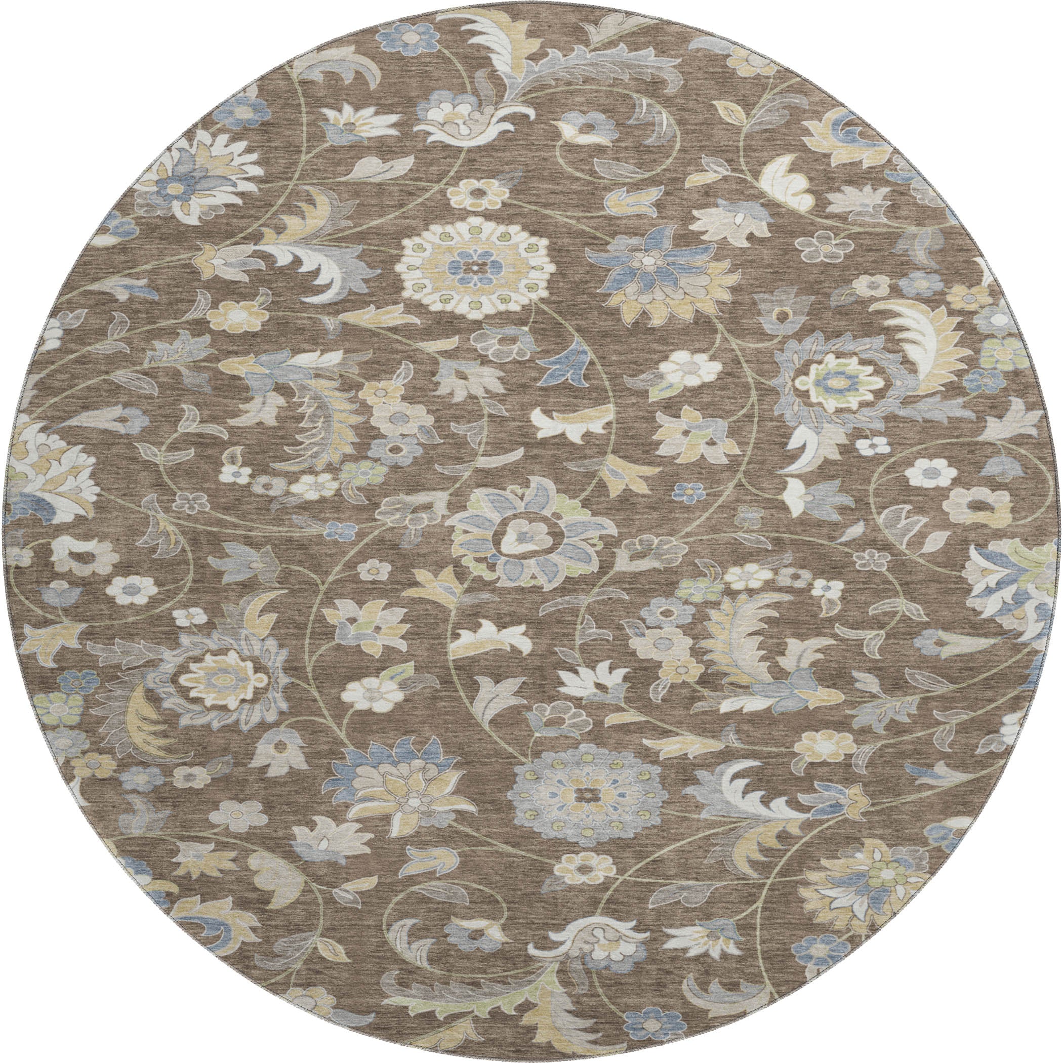 Baku Machine Washable Transitional Chocolate Brown Rug 8' x 8' #shape_Round