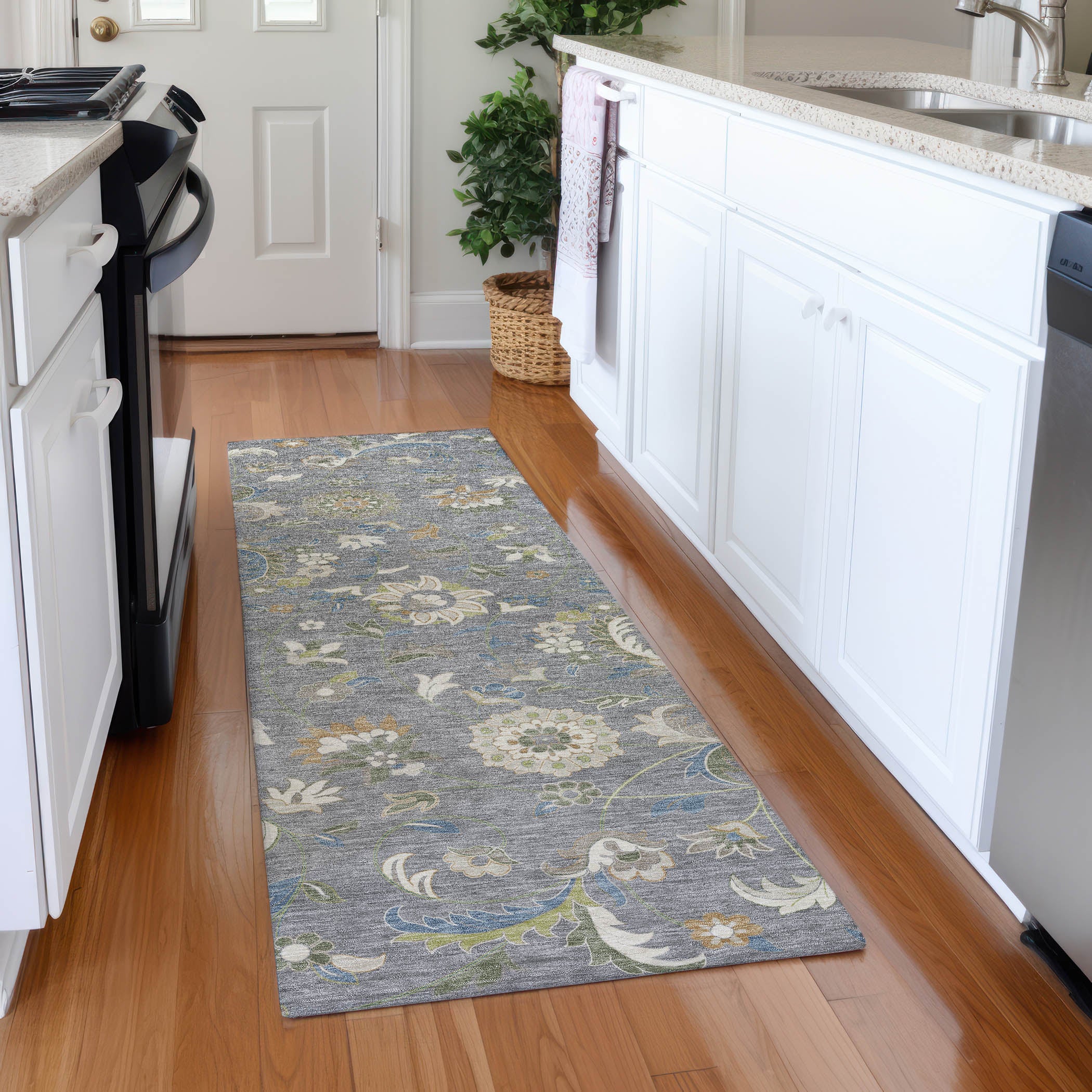 Baku Machine Washable Transitional Gray Rug 2'3" x 7'6" #shape_Runner