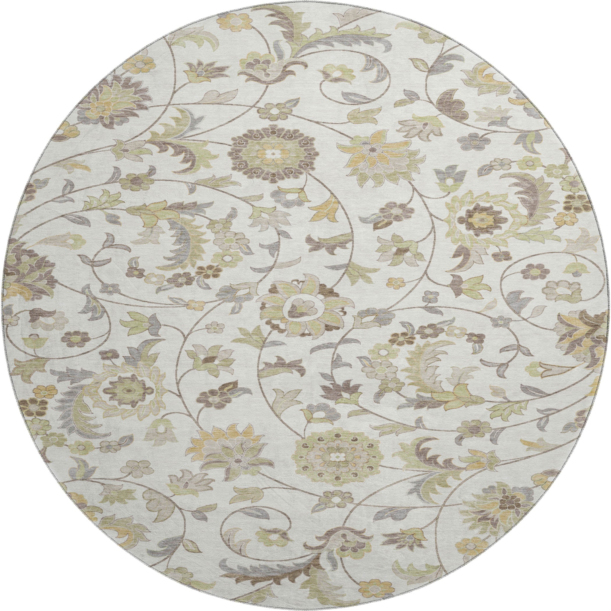 Baku Machine Washable Transitional Ivory Rug 8' x 8' #shape_Round