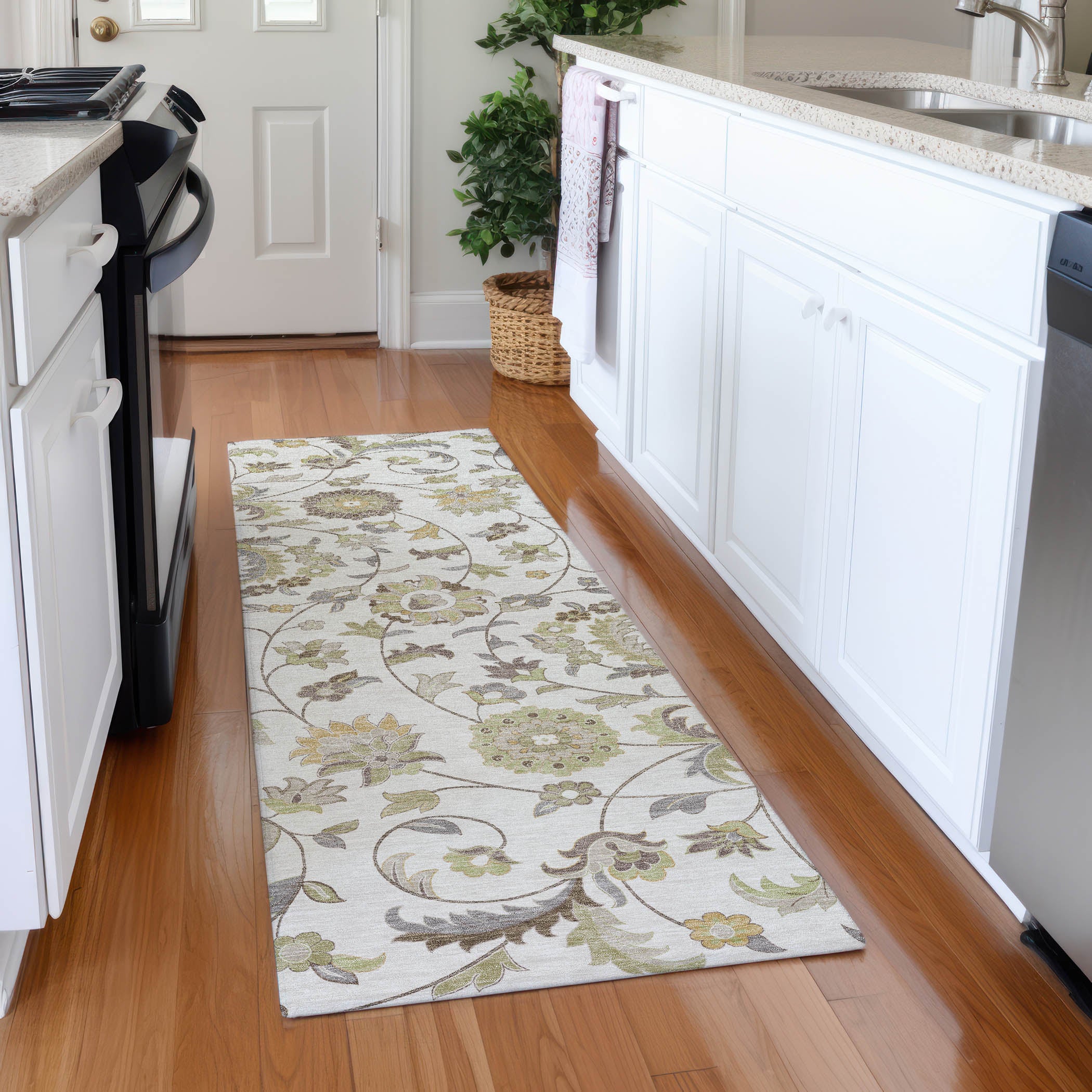Baku Machine Washable Transitional Ivory Rug 2'3" x 7'6" #shape_Runner