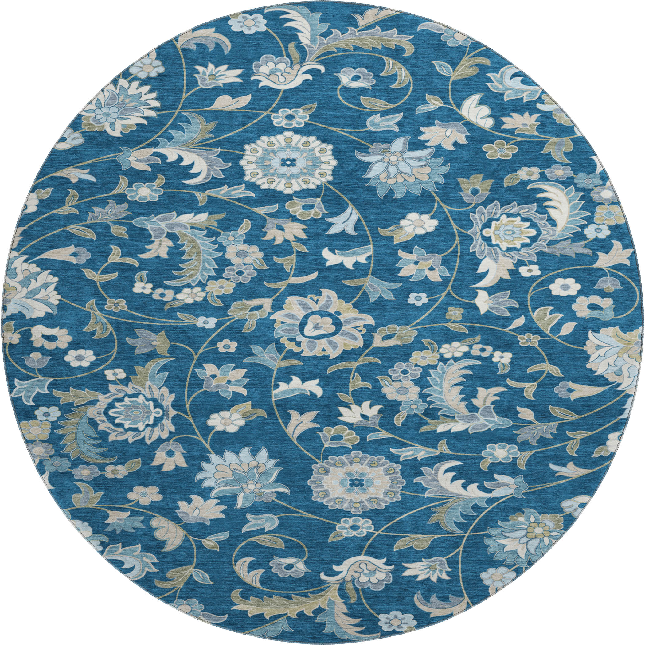 Baku Machine Washable Transitional Navy Blue Rug 8' x 8' #shape_Round
