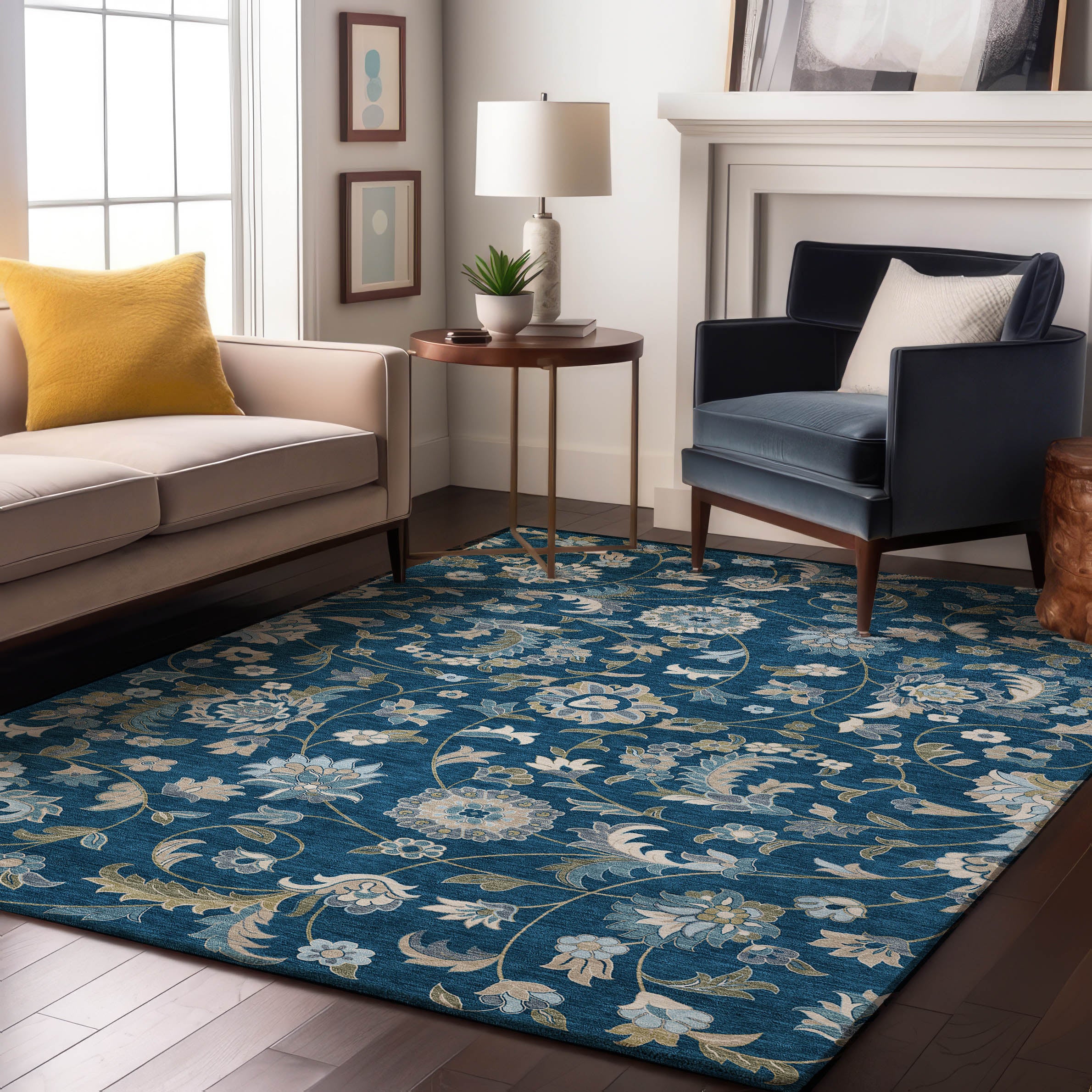 Baku Machine Washable Transitional Navy Blue Rug 2'6" x 3'10" #shape_Rectangle