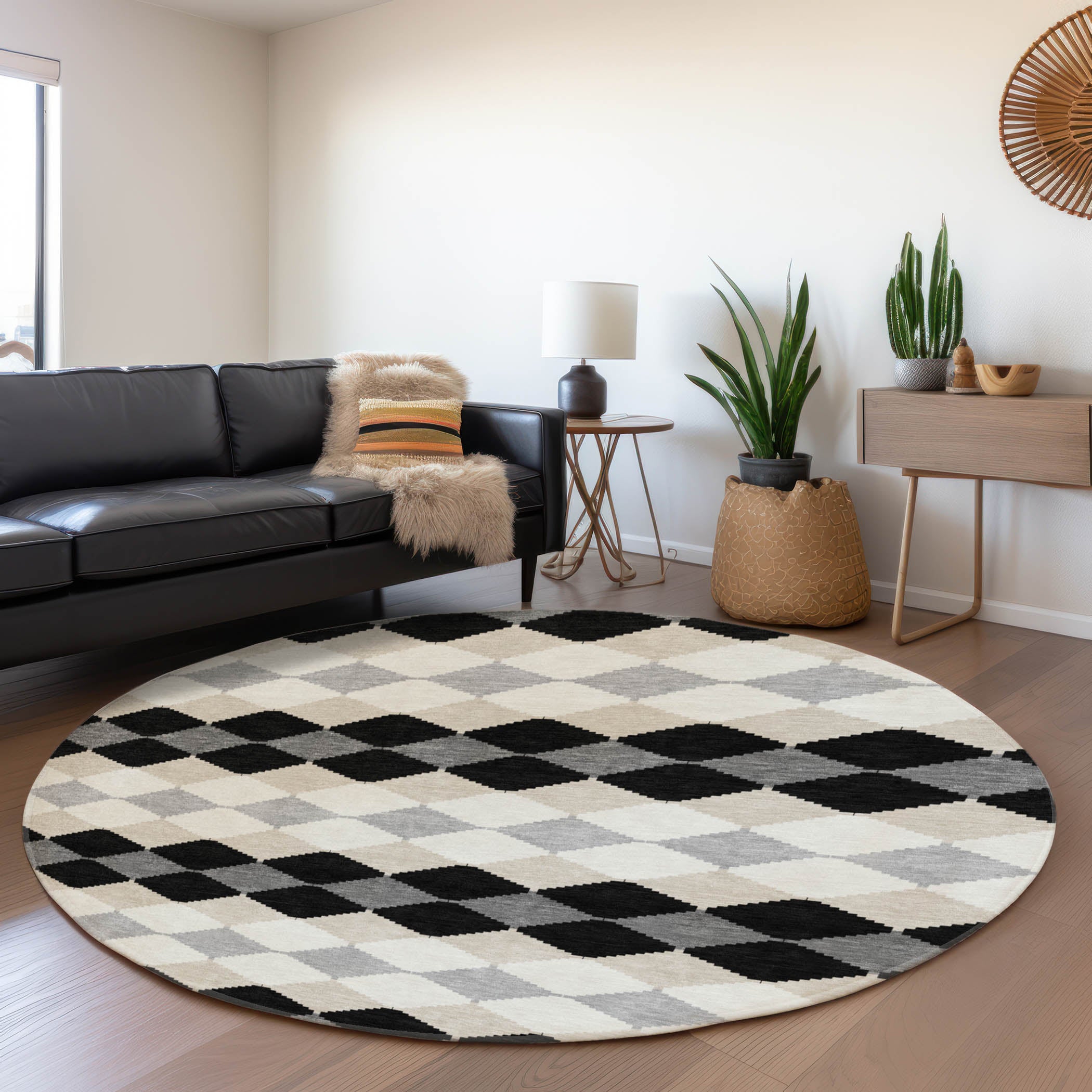 Colombo Machine Washable Transitional Black Rug 8' x 8' #shape_Round