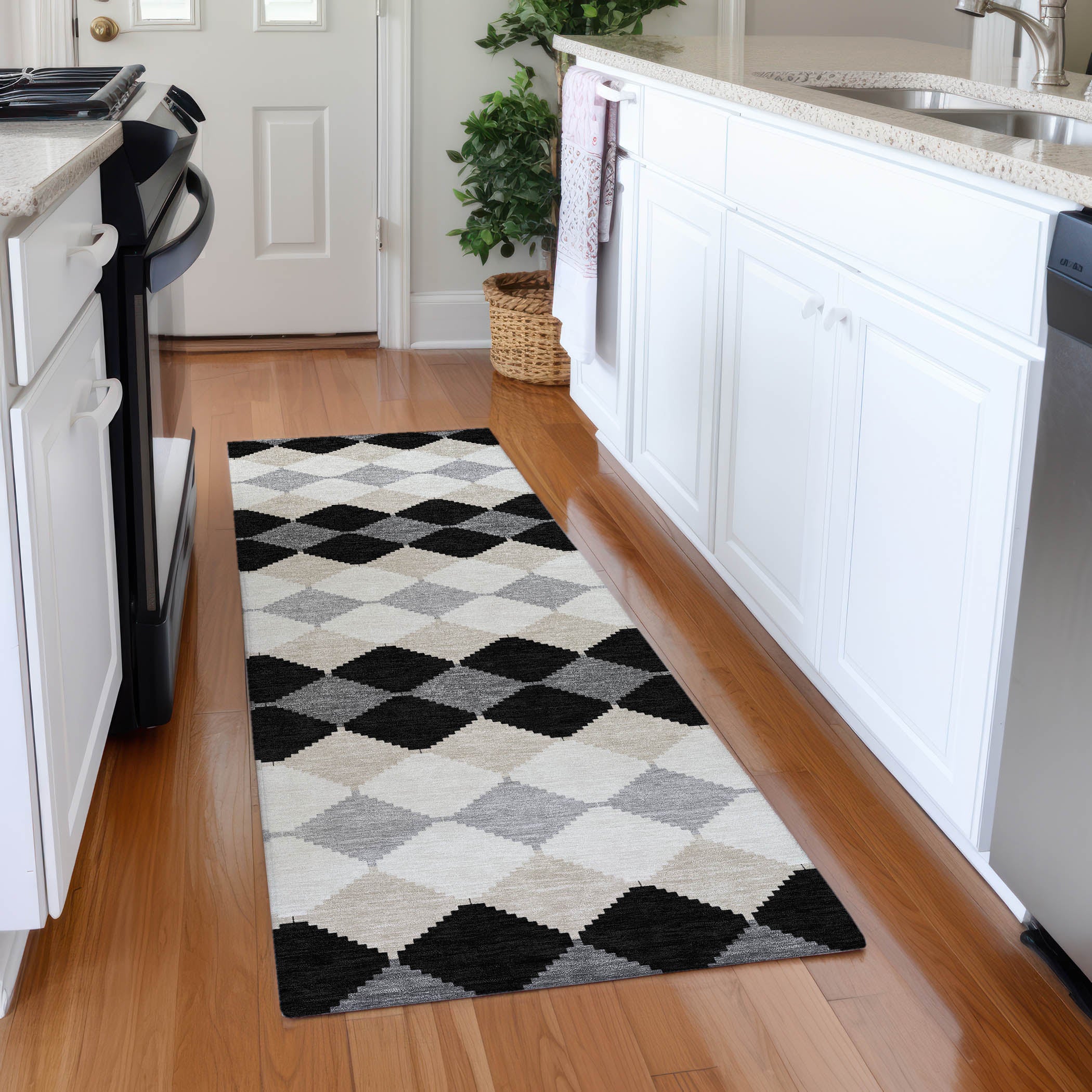 Colombo Machine Washable Transitional Black Rug 2'3" x 7'6" #shape_Runner