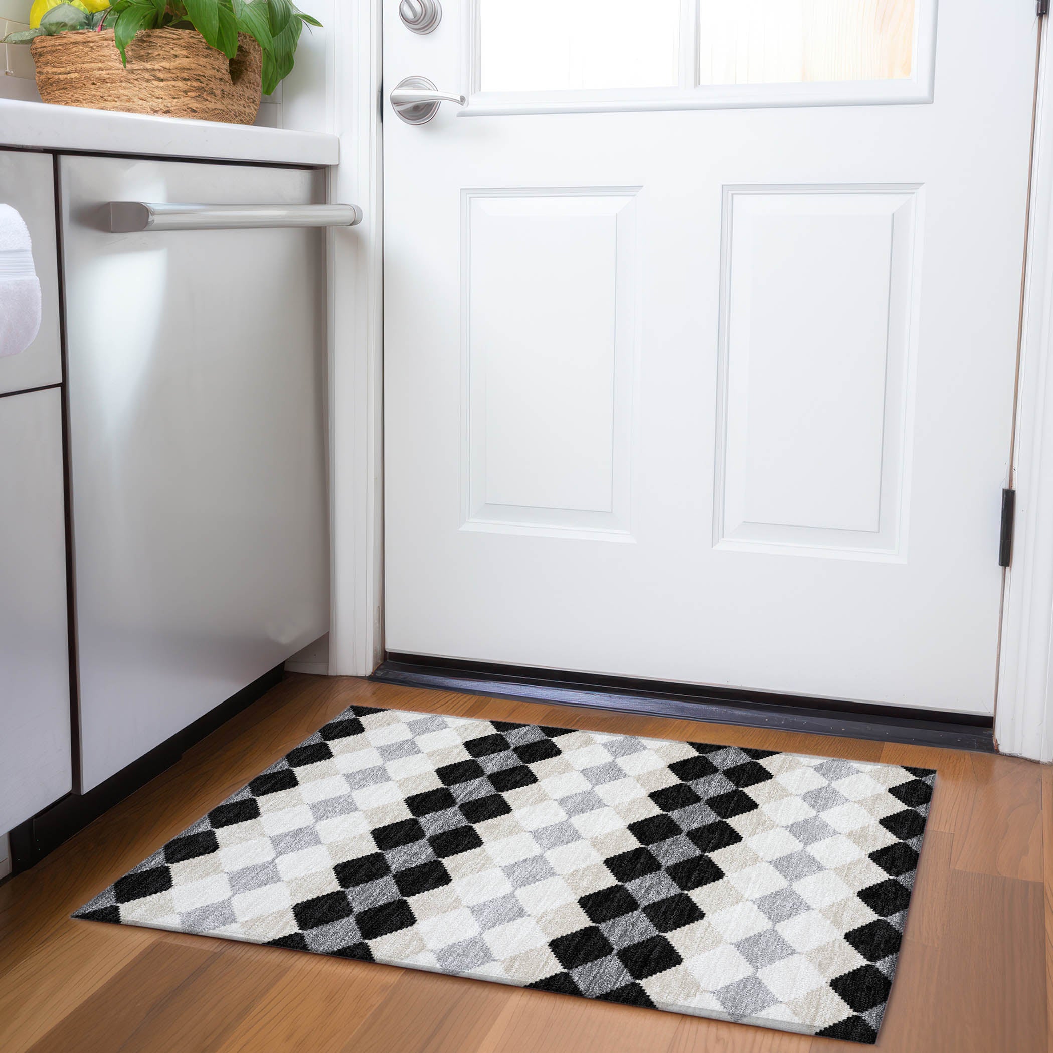 Colombo Machine Washable Transitional Black Rug 1'8" x 2'6" #shape_Rectangle