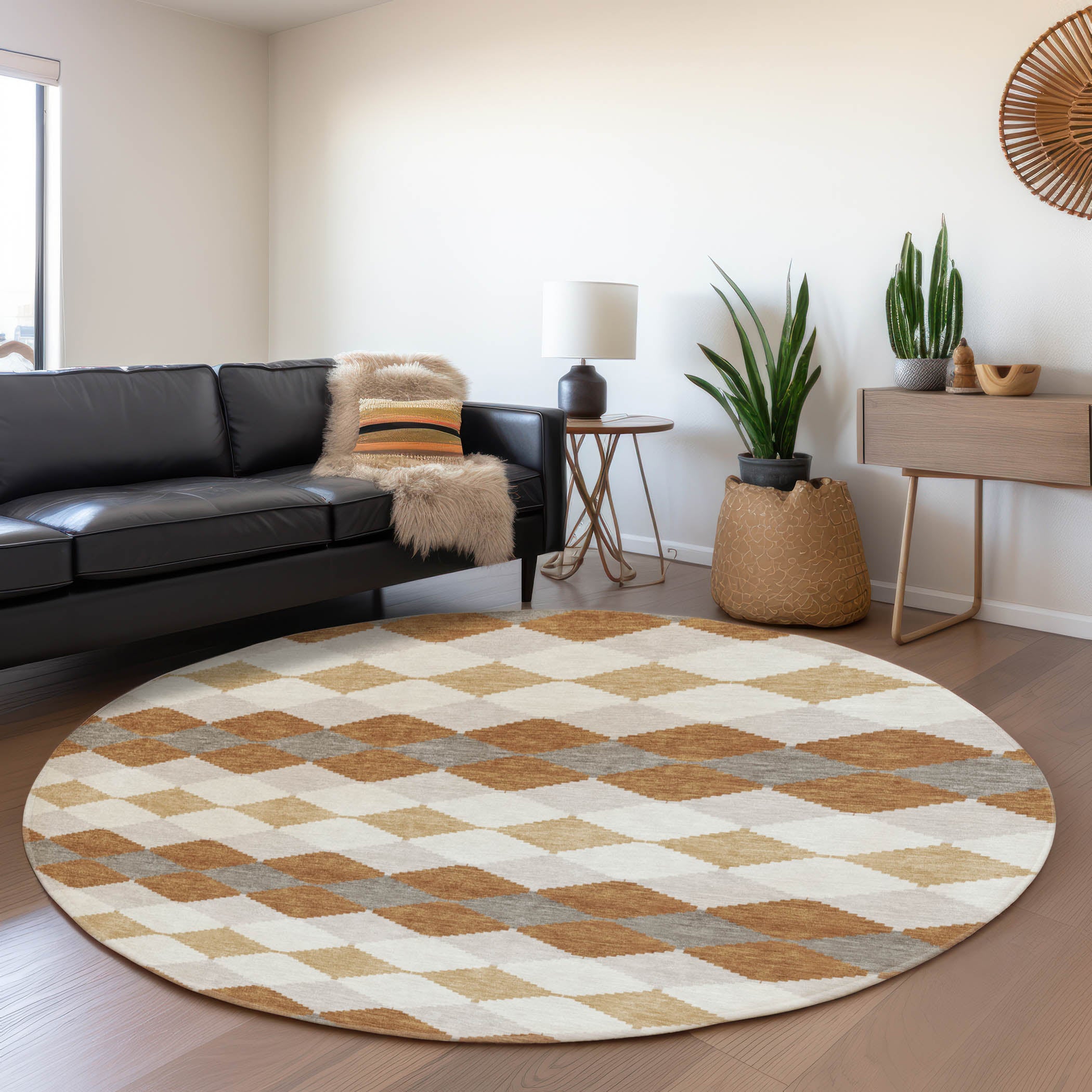 Colombo Machine Washable Transitional Copper Orange Rug 8' x 8' #shape_Round