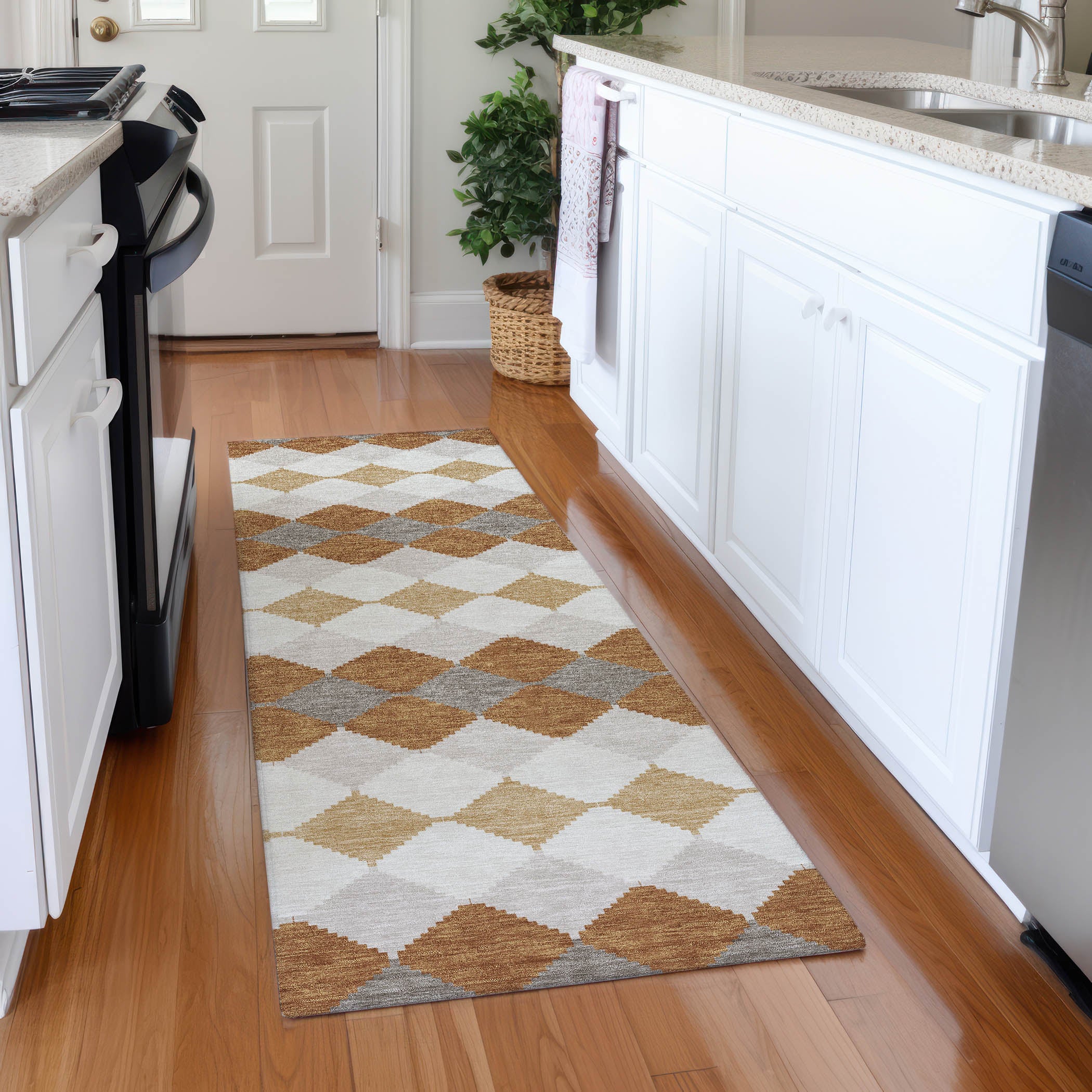 Colombo Machine Washable Transitional Copper Orange Rug 2'3" x 7'6" #shape_Runner