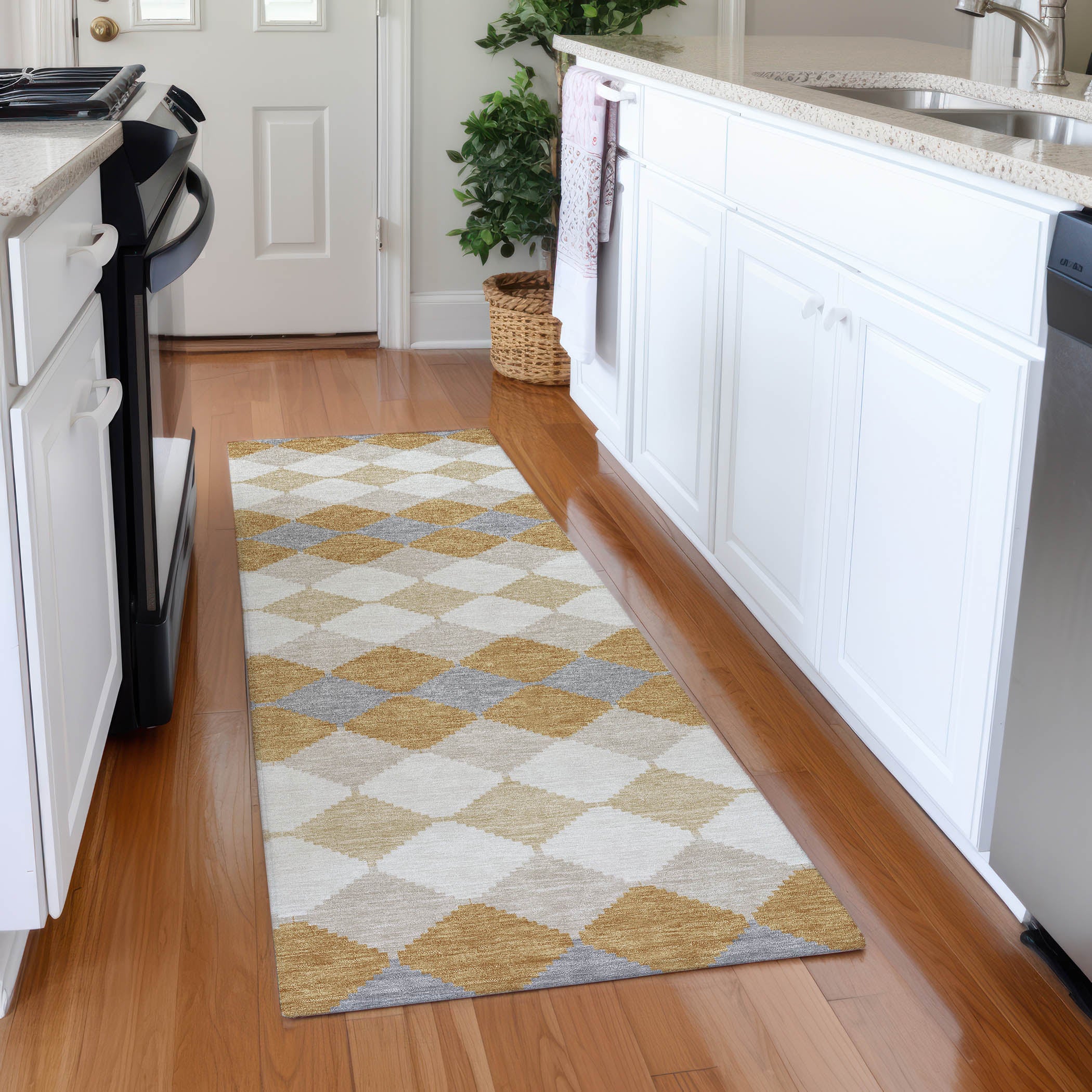 Colombo Machine Washable Transitional Gold Rug 2'3" x 7'6" #shape_Runner