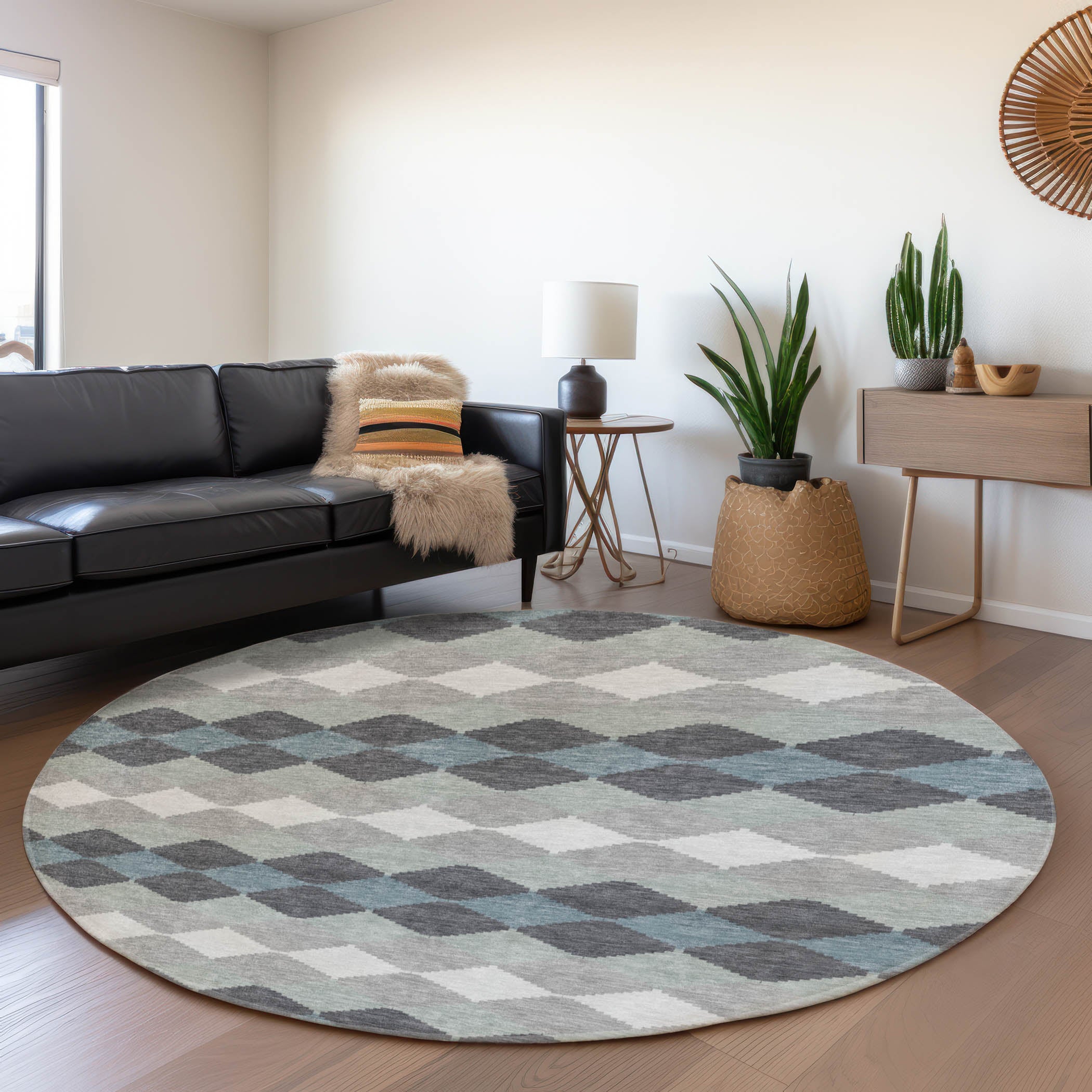 Colombo Machine Washable Transitional Gray Rug 8' x 8' #shape_Round