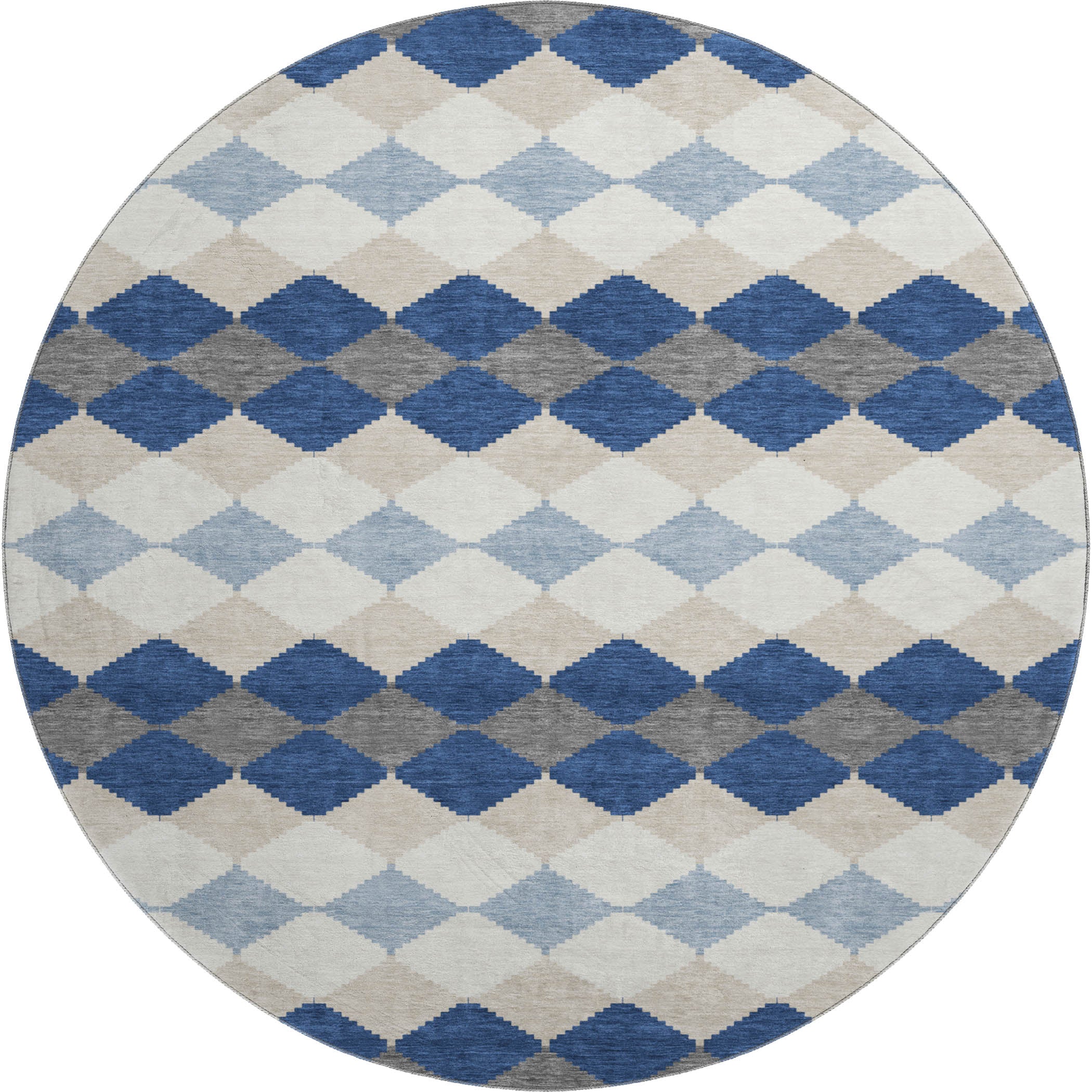 Colombo Machine Washable Transitional Navy Blue Rug 8' x 8' #shape_Round