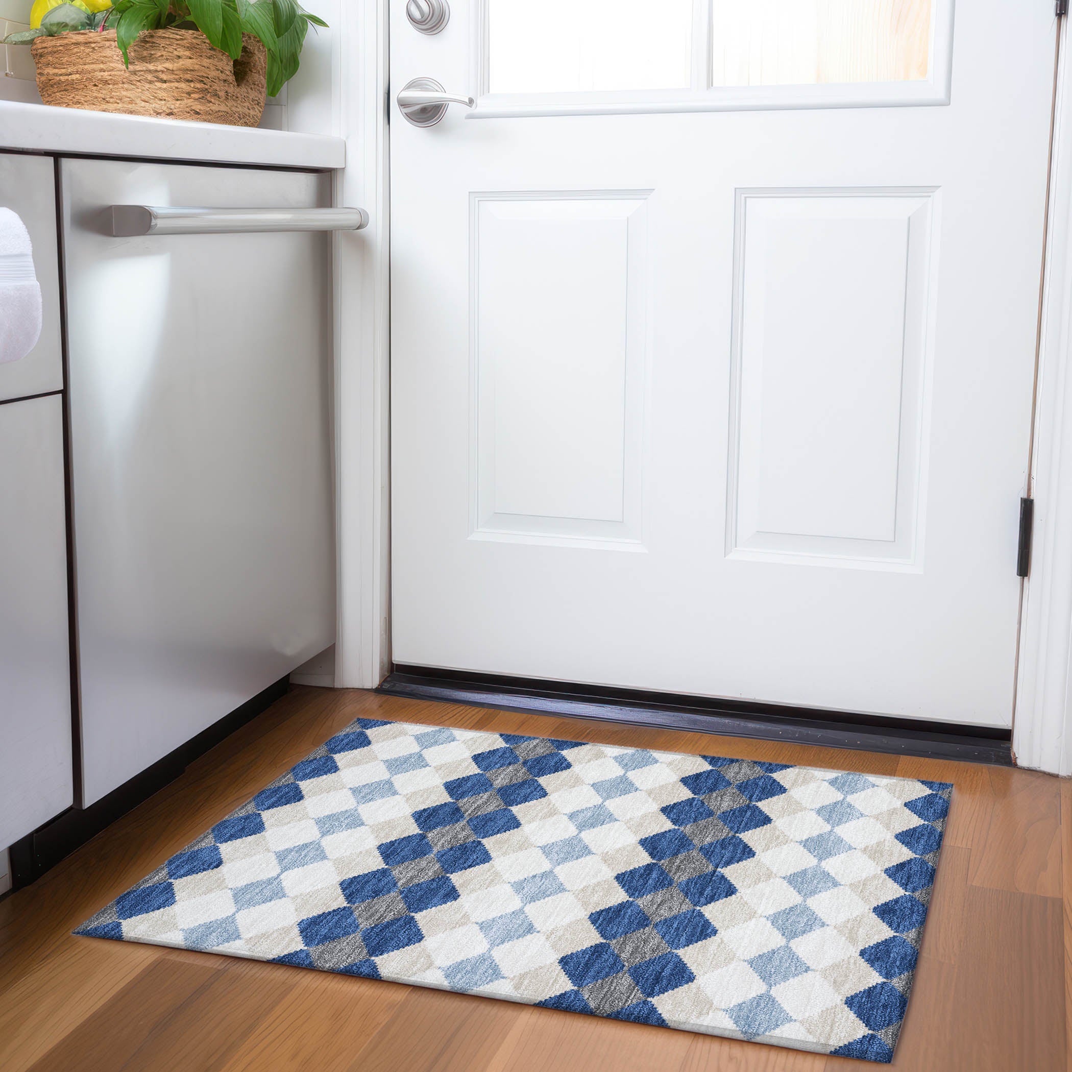 Colombo Machine Washable Transitional Navy Blue Rug 1'8" x 2'6" #shape_Rectangle