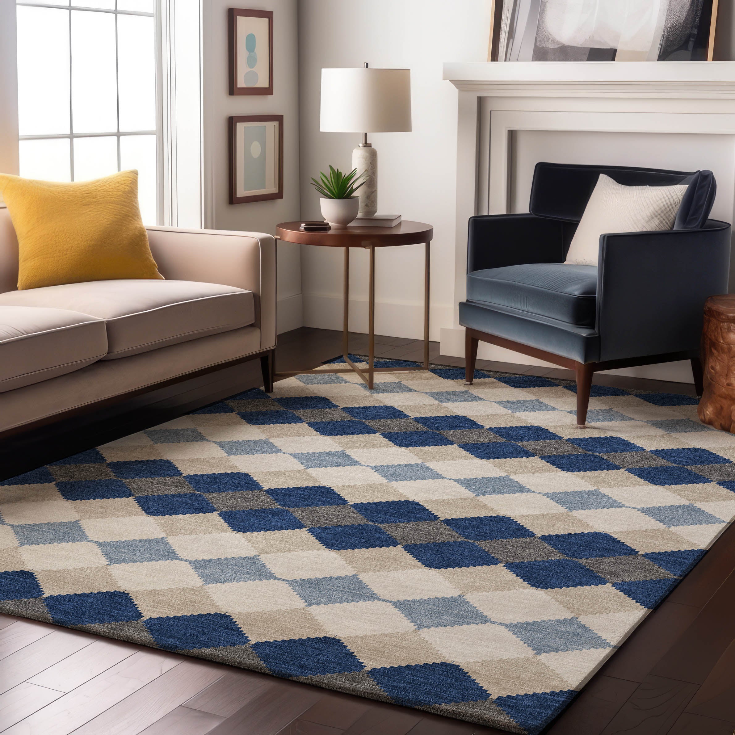 Colombo Machine Washable Transitional Navy Blue Rug 2'6" x 3'10" #shape_Rectangle