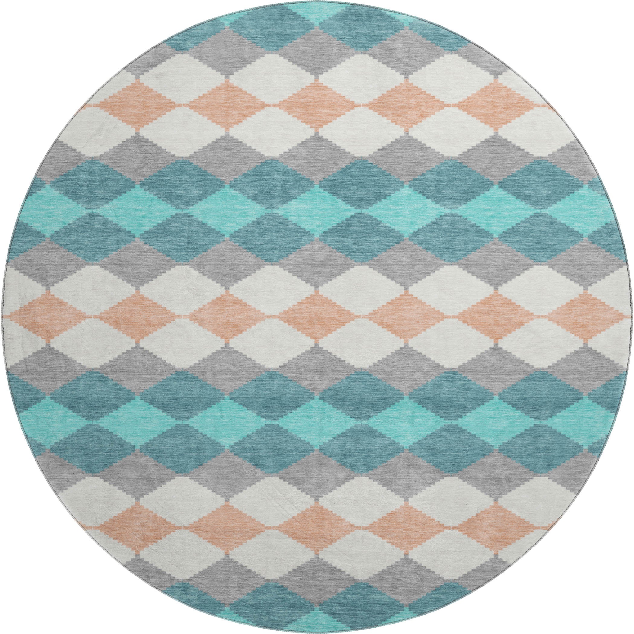 Colombo Machine Washable Transitional Teal Rug 8' x 8' #shape_Round