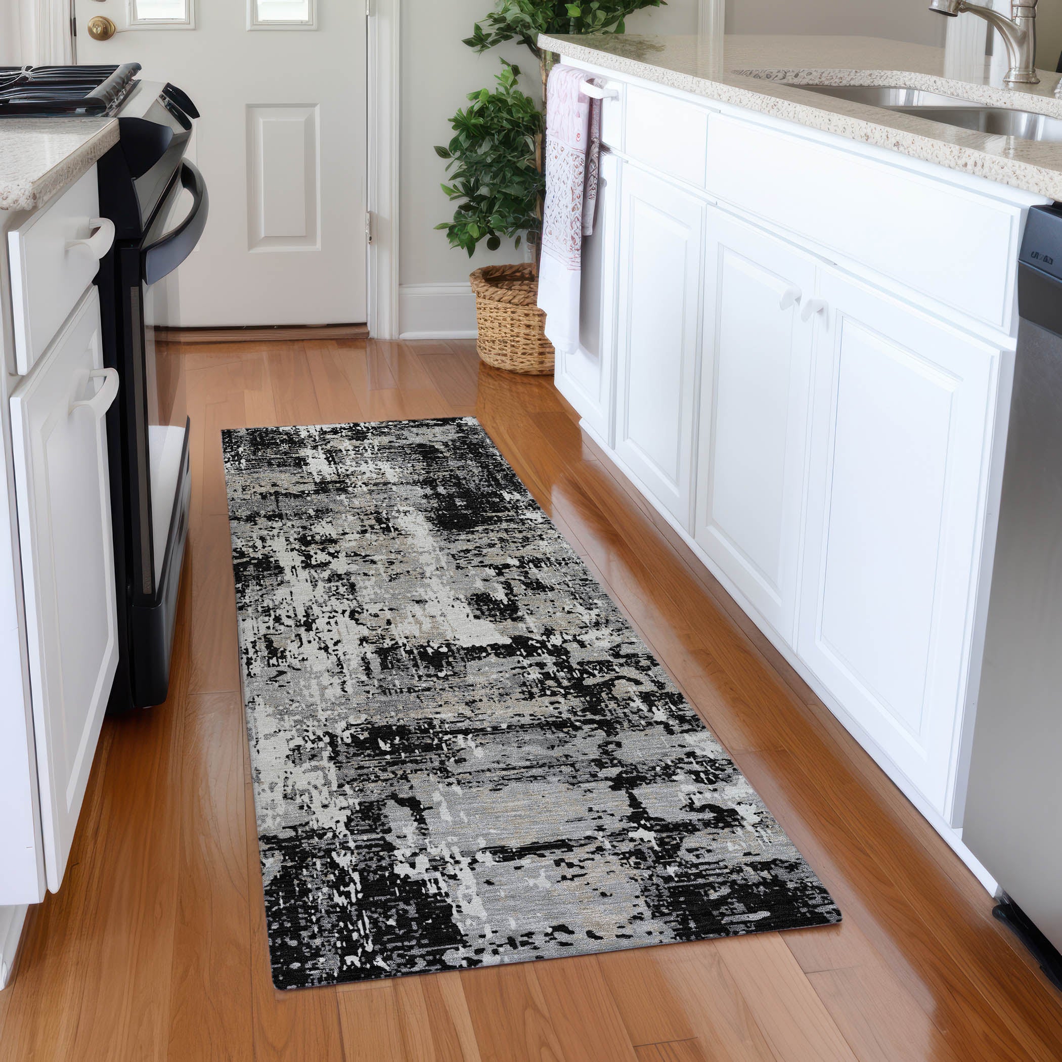 Athens Machine Washable Transitional Black Rug 2'3" x 7'6" #shape_Runner