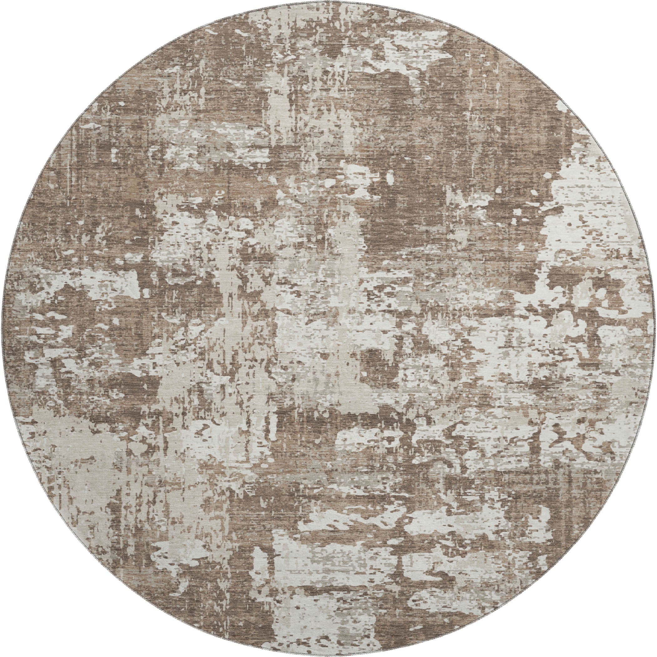 Athens Machine Washable Transitional Brown Rug 8' x 8' #shape_Round