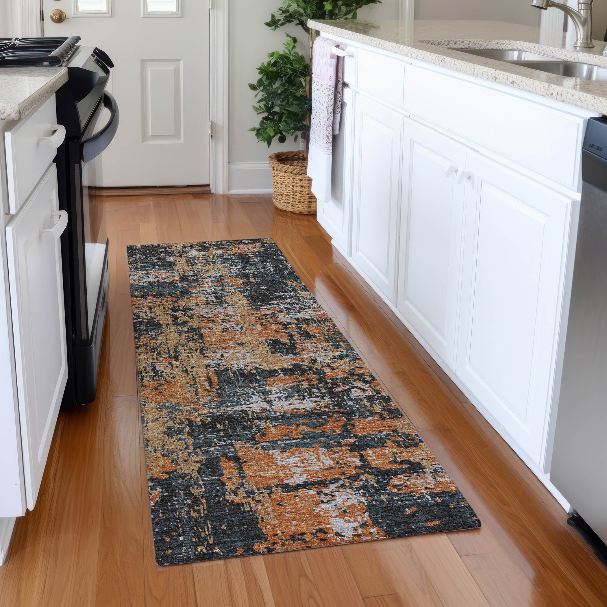Athens Machine Washable Transitional Charcoal Gray Rug 2'3" x 7'6" #shape_Runner