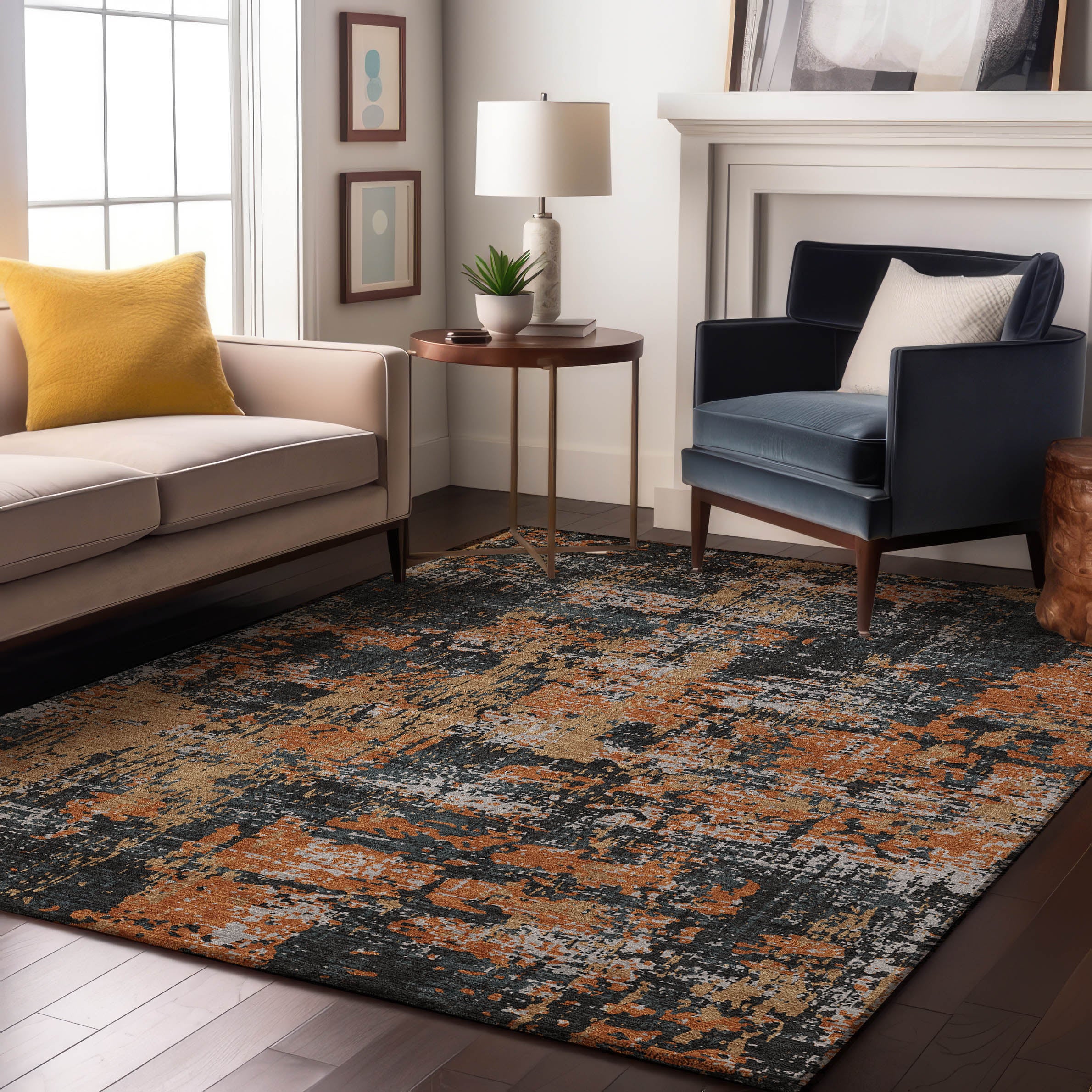 Athens Machine Washable Transitional Charcoal Gray Rug 2'6" x 3'10" #shape_Rectangle