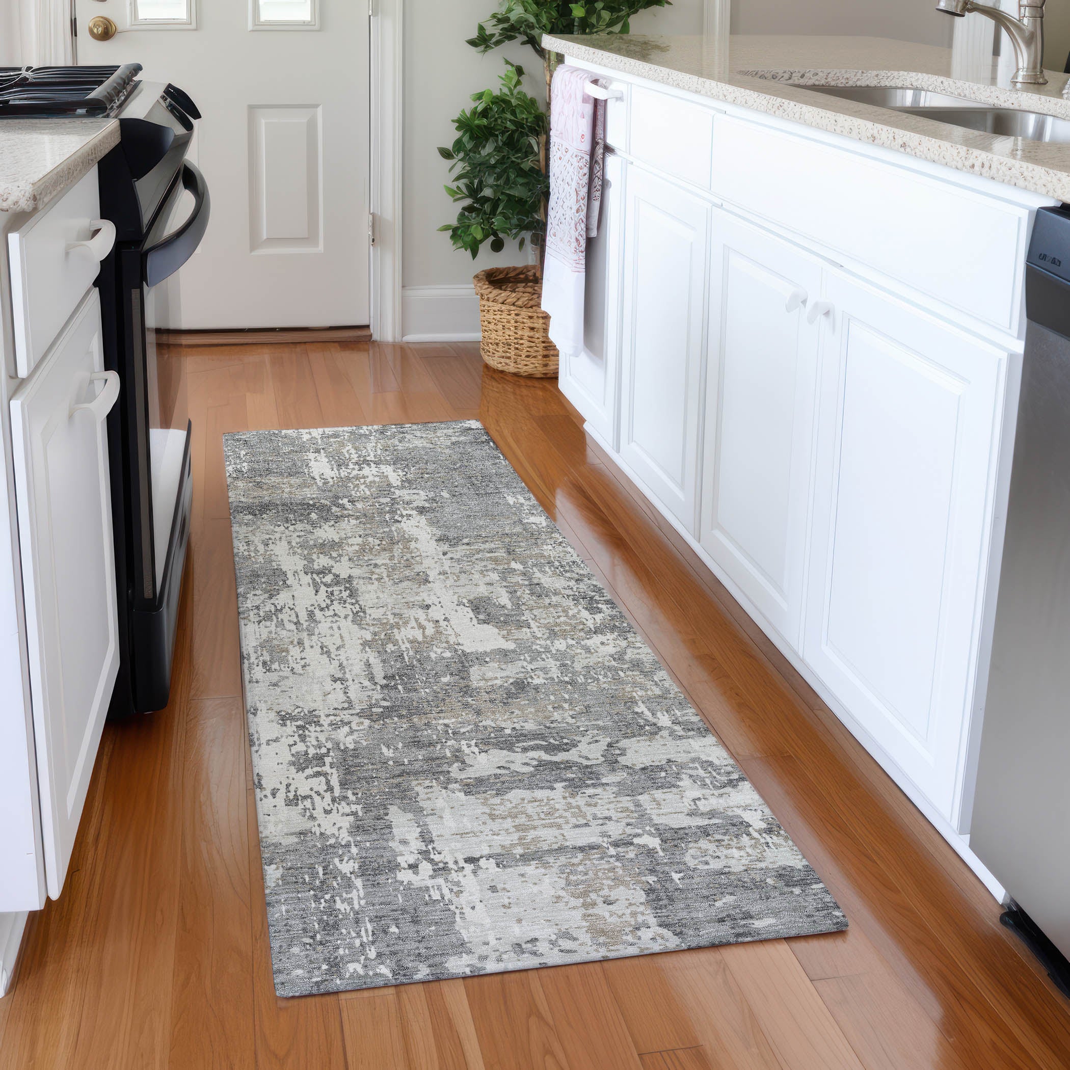 Athens Machine Washable Transitional Gray Rug 2'3" x 7'6" #shape_Runner
